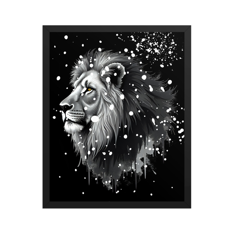 Sacred Lion on Black and White Framed poster