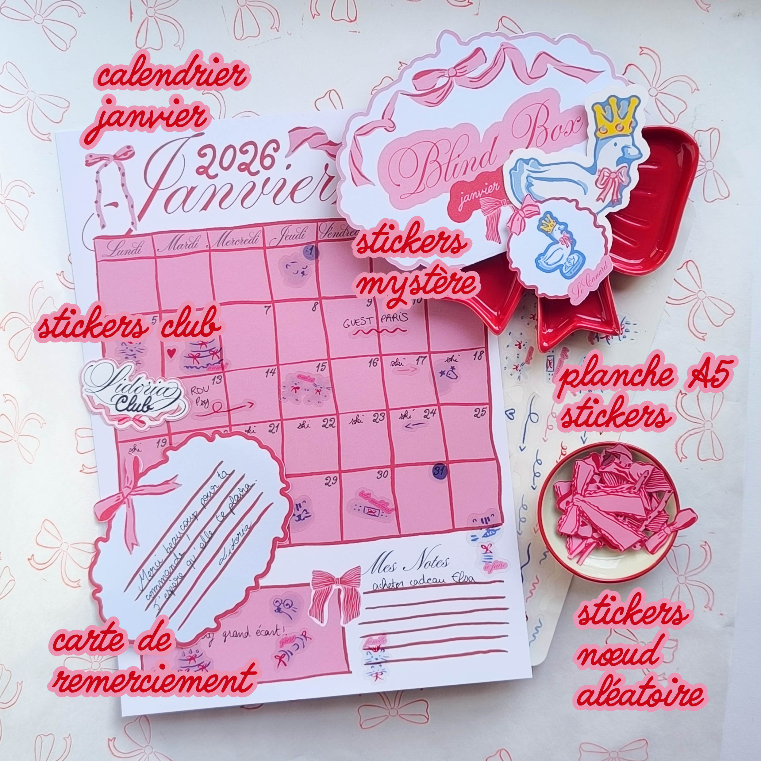 Niveau 3 : Courrier du mois - stickers mystère + calendrier du mois + planche de stickers