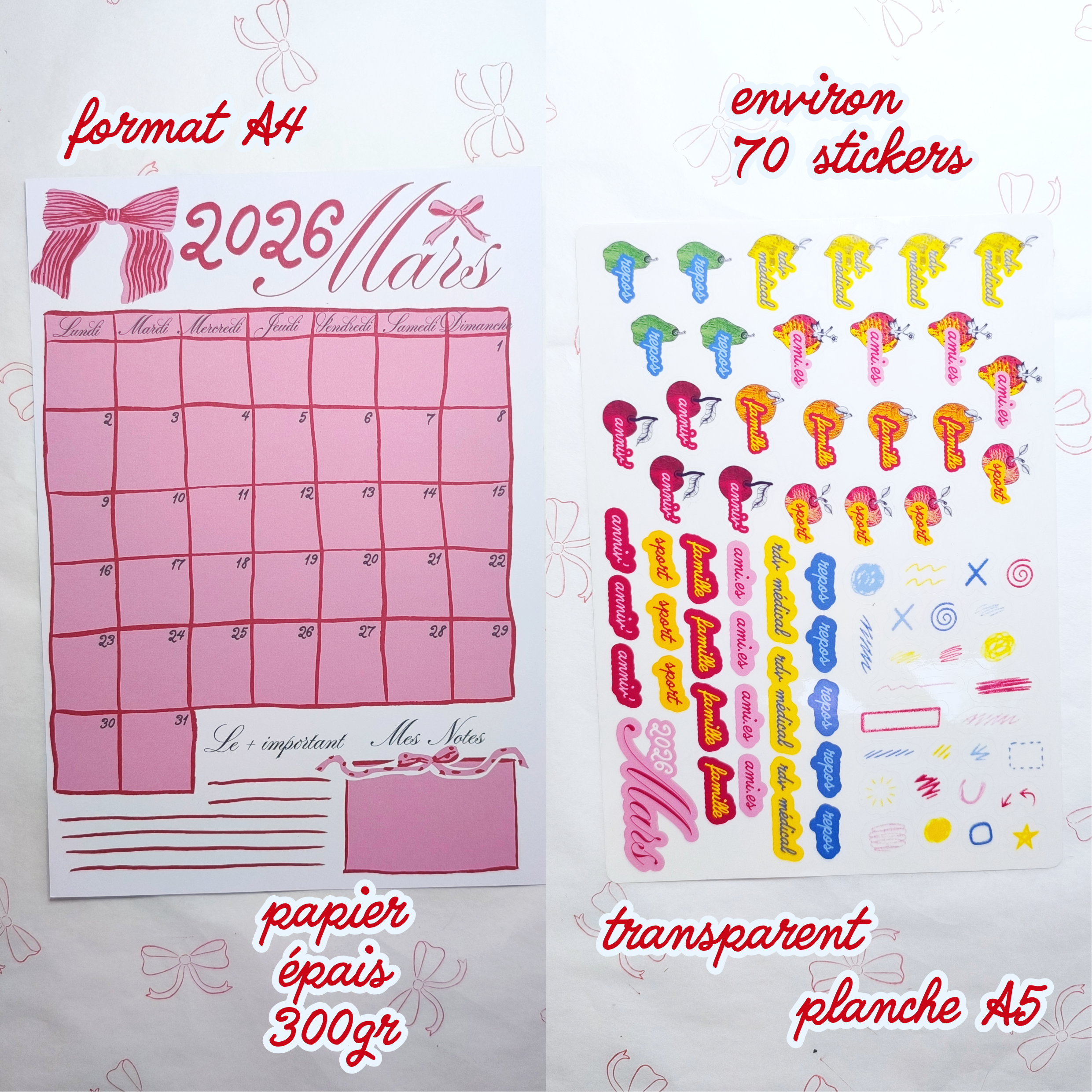 Niveau 2 : Courrier du mois - calendrier + planche de stickers
