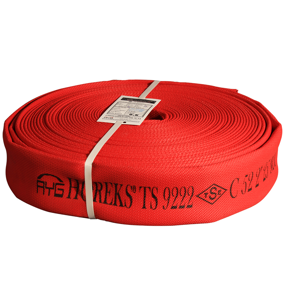 TS 9222 Belgeli Kırmızı Bez Yangın Hortumu - İçi Kauçuk Dışı PU Kaplı | Yüksek Dayanıklılık