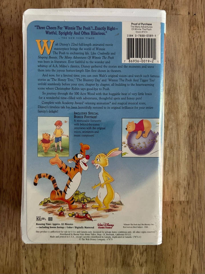 The Many Adventures of Winnie the Pooh VHS 1996 Commemorative Disney Masterpiece