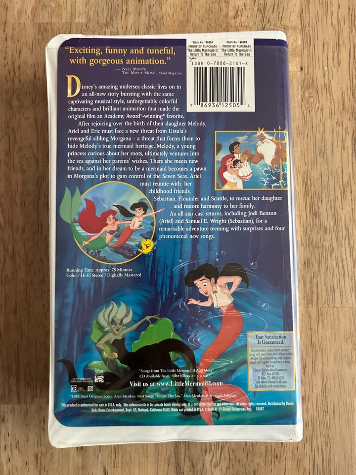 Disney's Little Mermaid II, Return to the Sea (VHS, 2000) Clamshell Case ~ TESTED