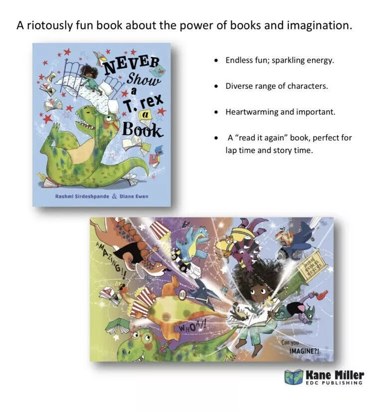 Never Show a T Rex a Book by Rashmi Sirdeshpande ~ Hardcover Dinosaur Book BRAND NEW