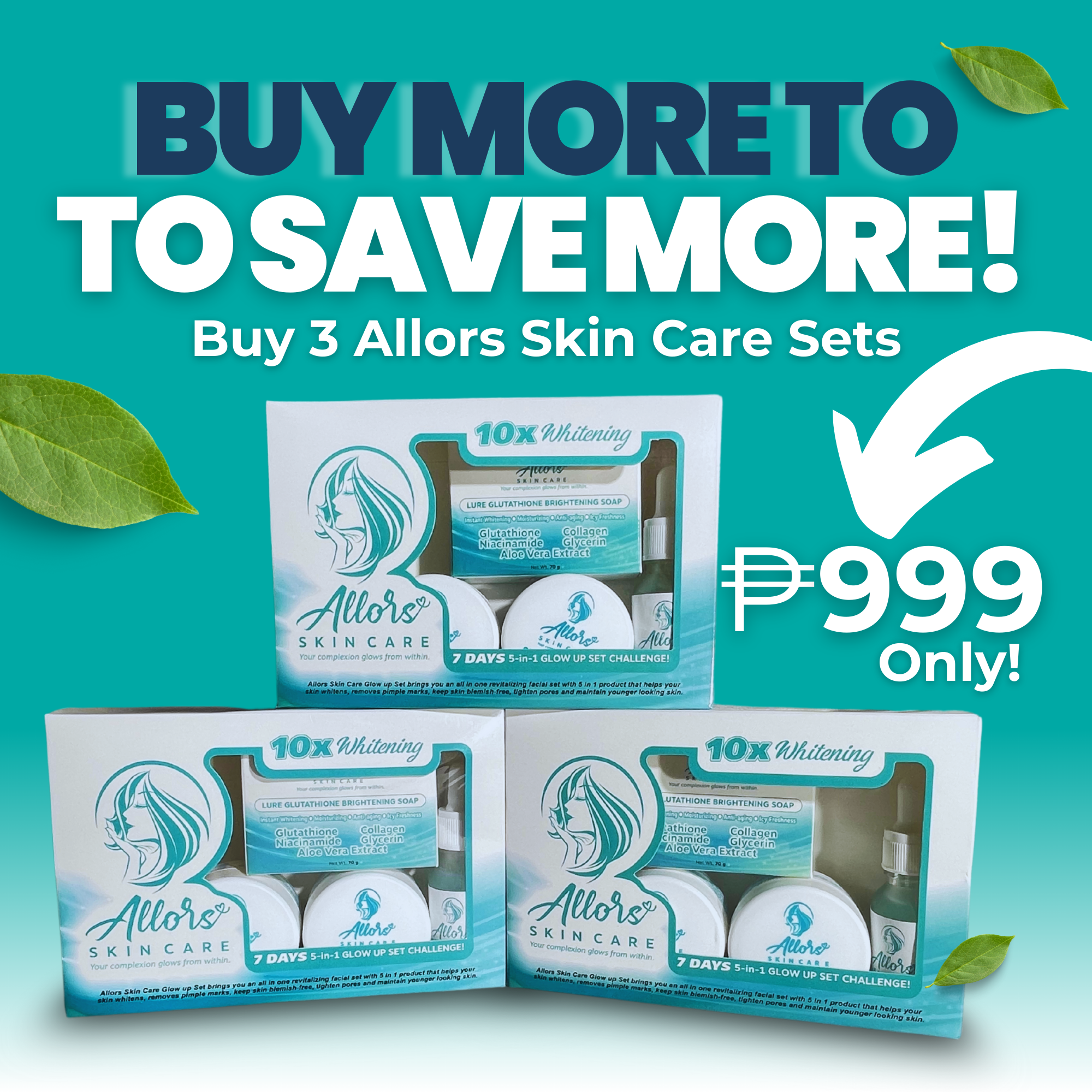 Allors Ultimate Skin Care Trio – 3 Complete Sets of Whitening Soap, Toner, Serum, Night Cream, and SPF 50 Sunscreen