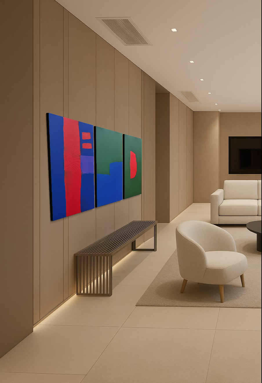 Tríptico Quadros Abstratos Tinta Acrílica 50x70cm cada