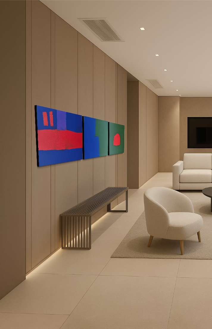 Tríptico Quadros Abstratos Tinta Acrílica 50x70cm cada