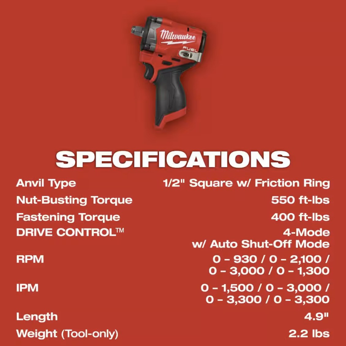 M12 FUEL™ Stubby 1/2" Impact Wrench
