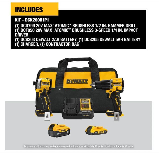 DEWALT 20V MAX 2-Tool Hammer Drill and Impact Combo Kit