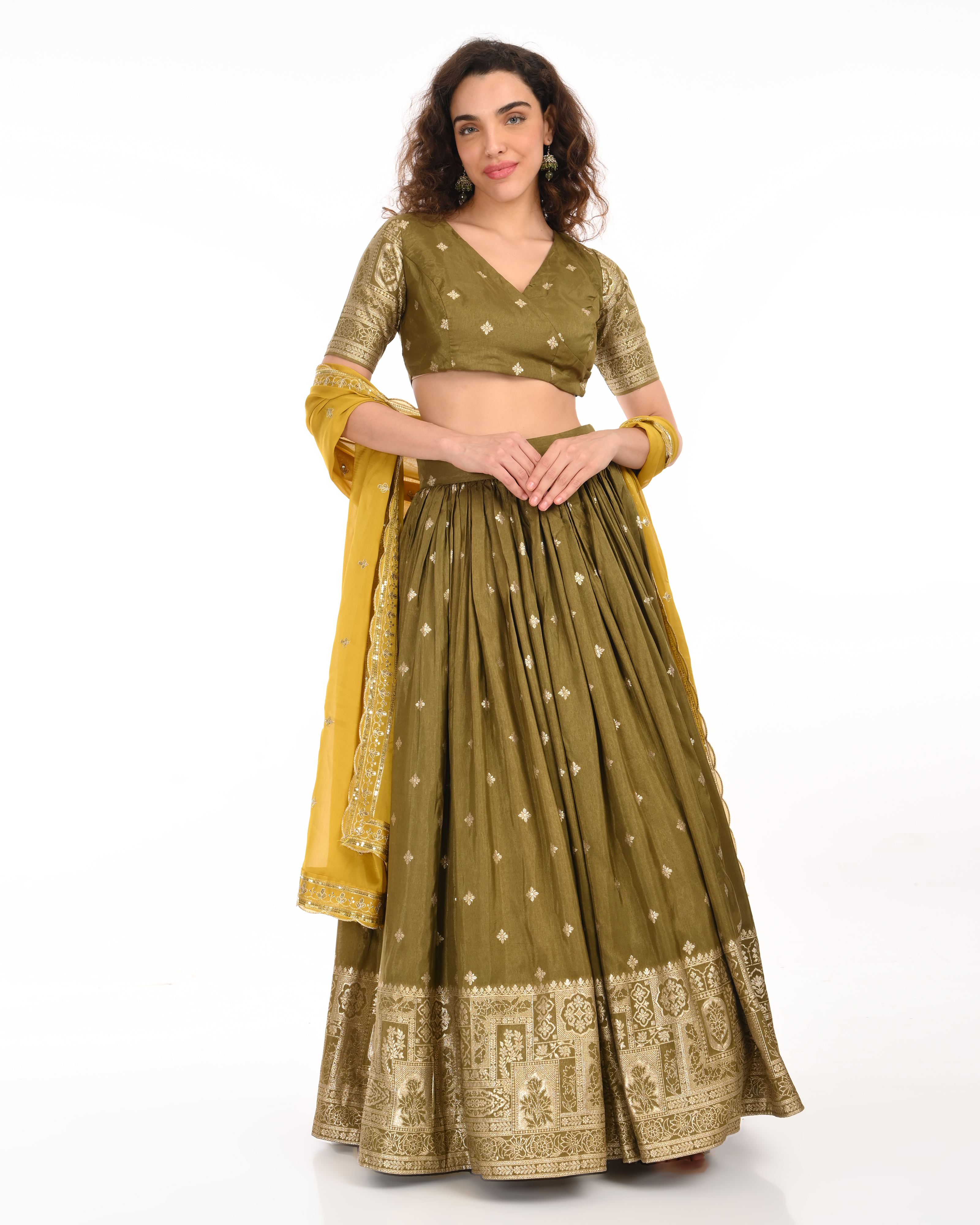 Mehandi Green Banarasi Brocade Lehenga