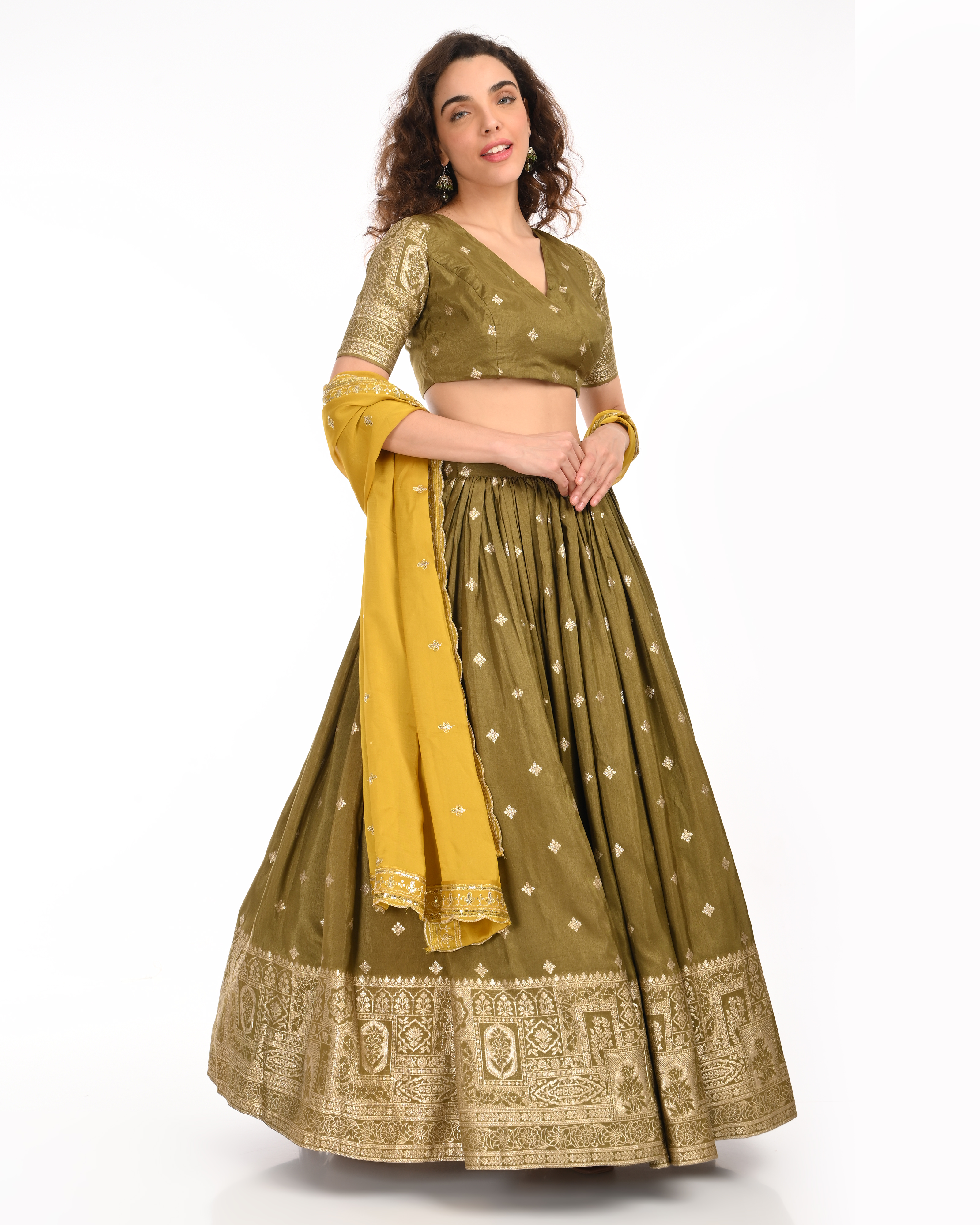 Mehandi Green Banarasi Brocade Lehenga