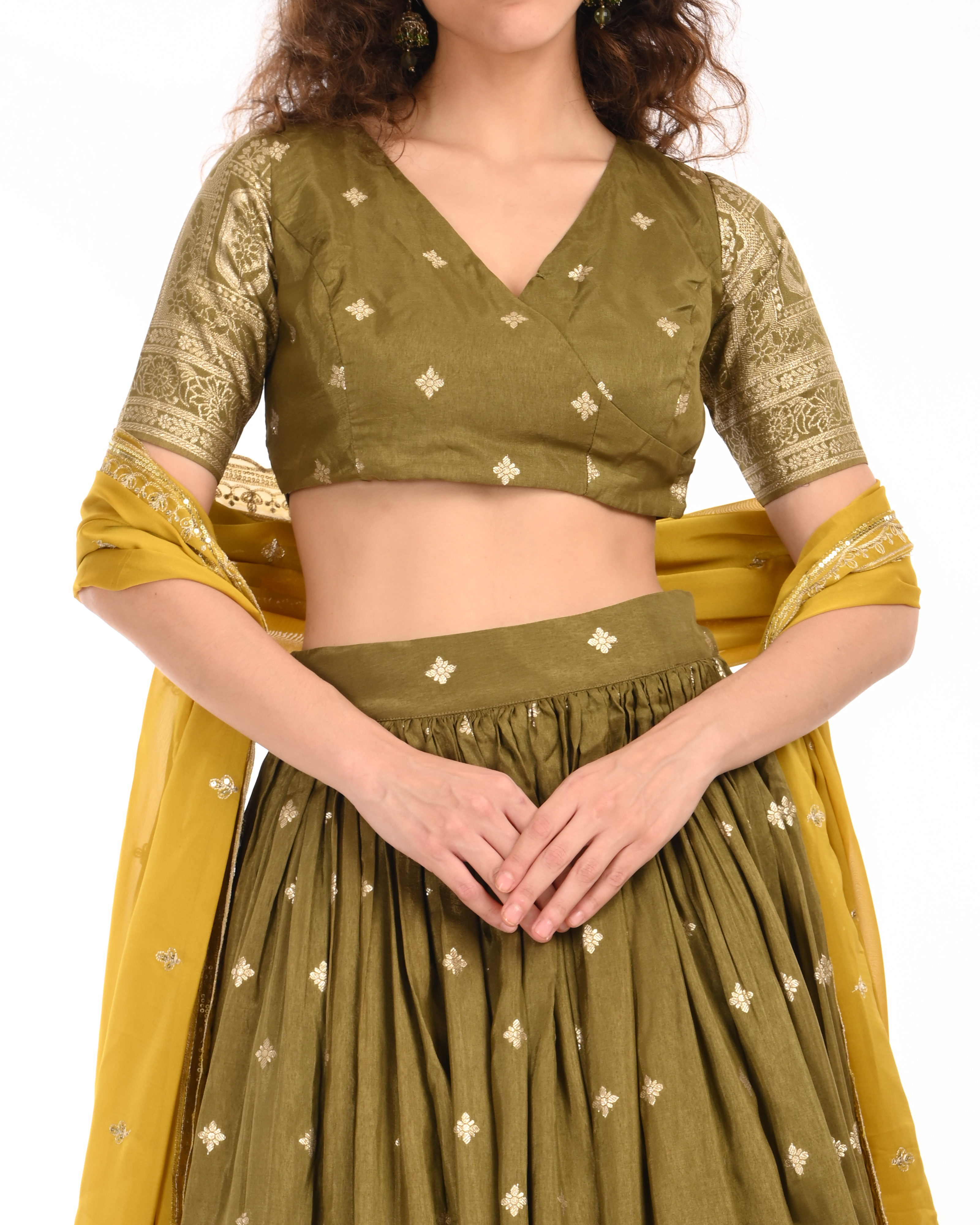 Mehandi Green Banarasi Brocade Lehenga