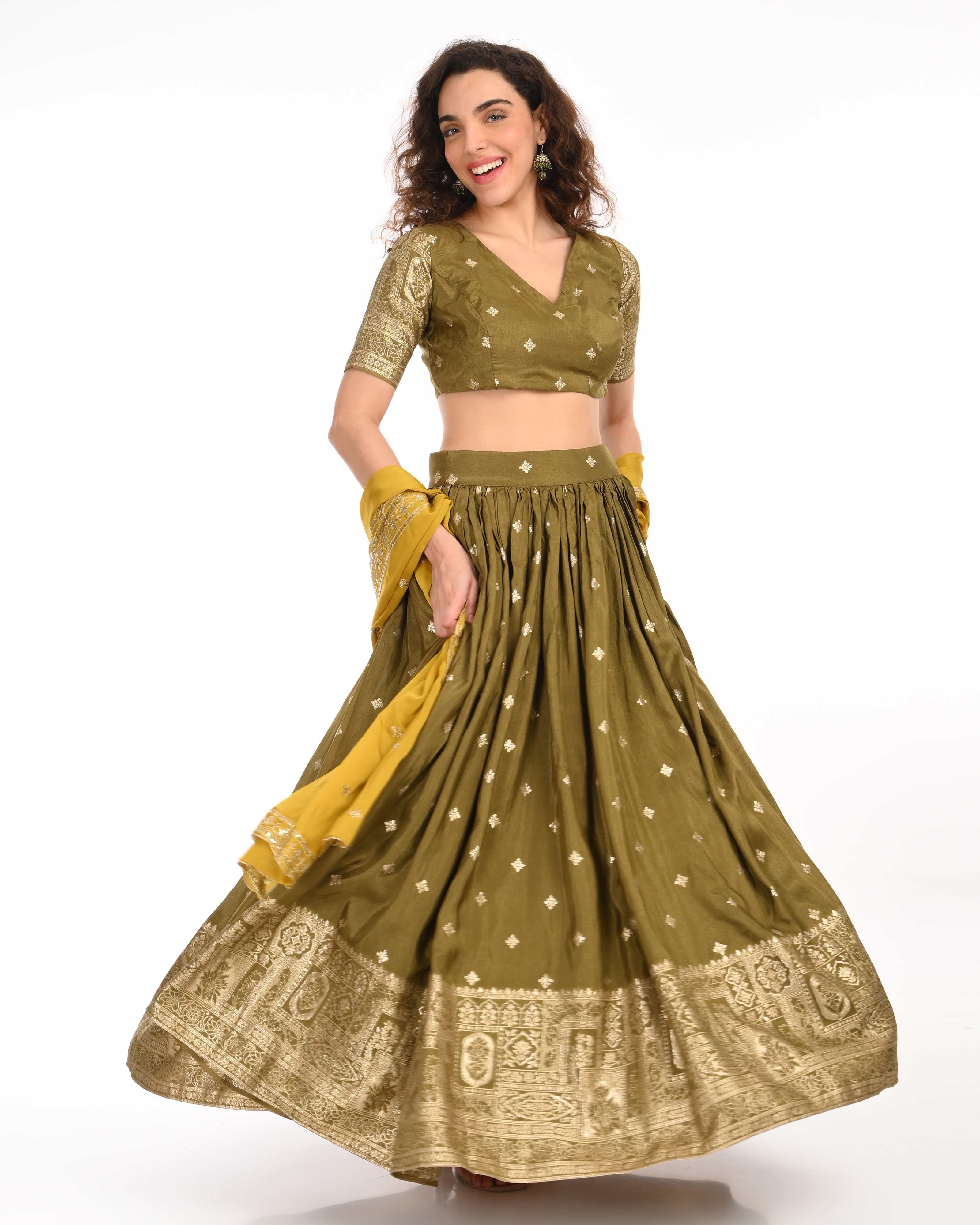Mehandi Green Banarasi Brocade Lehenga