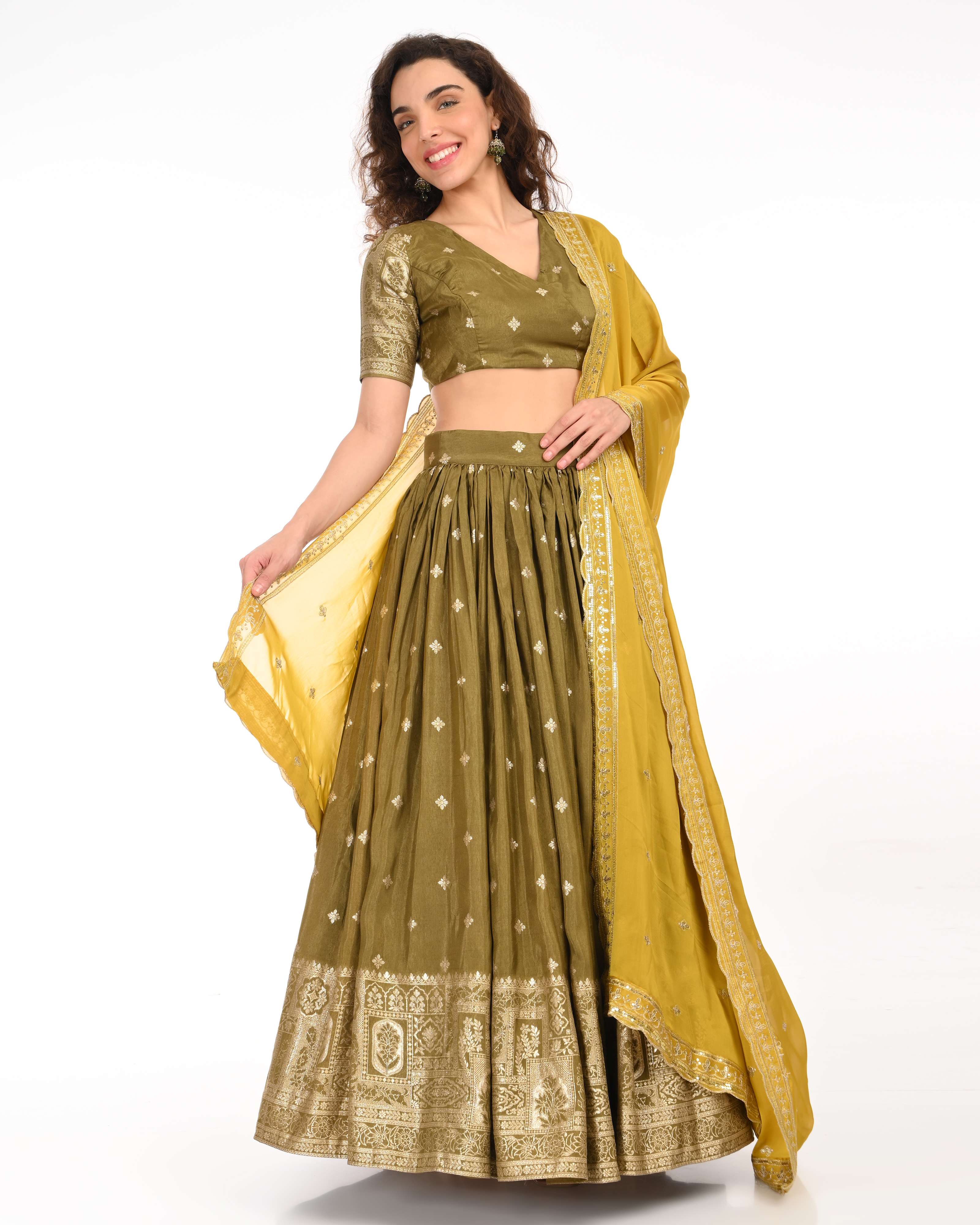 Mehandi Green Banarasi Brocade Lehenga