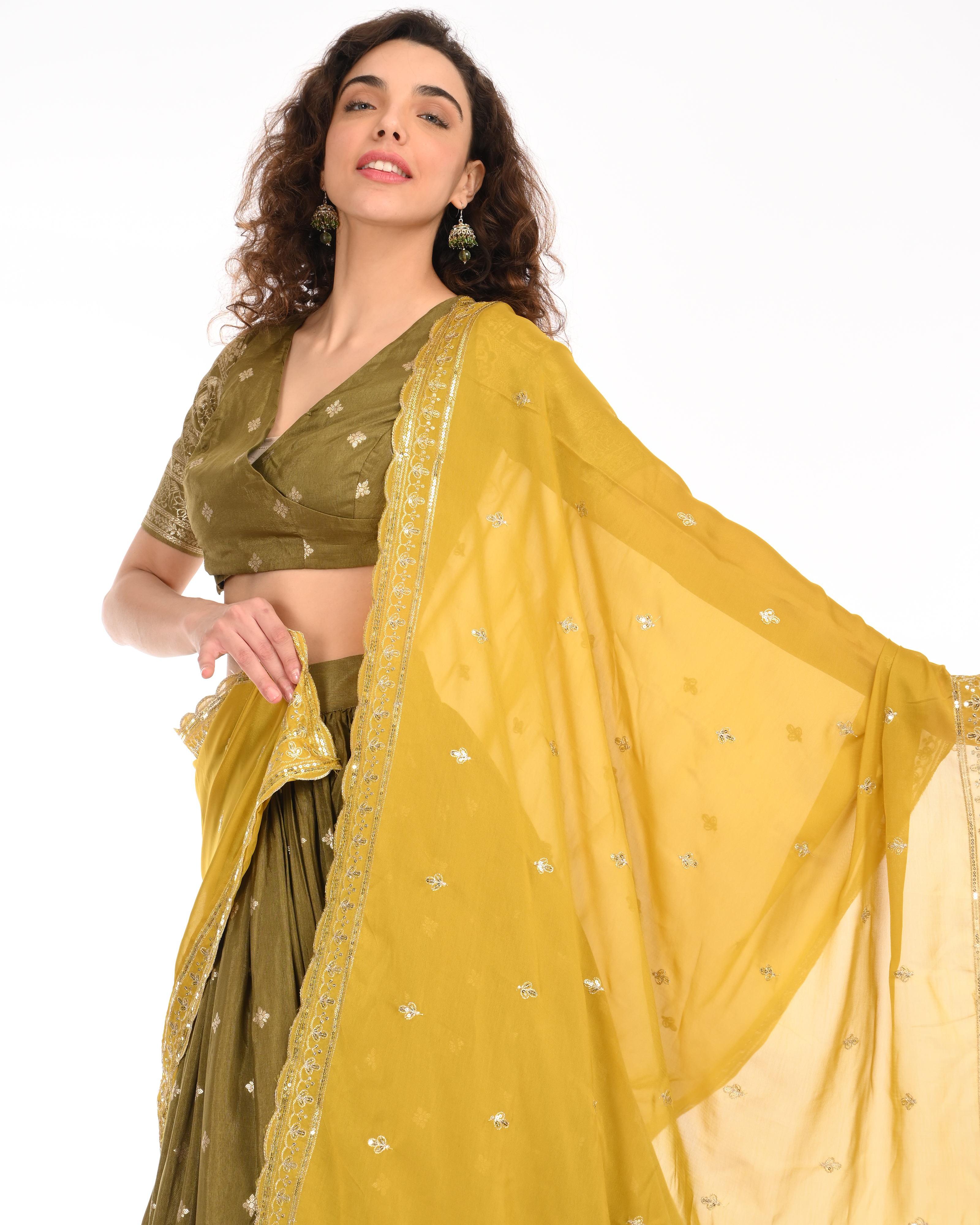 Mehandi Green Banarasi Brocade Lehenga