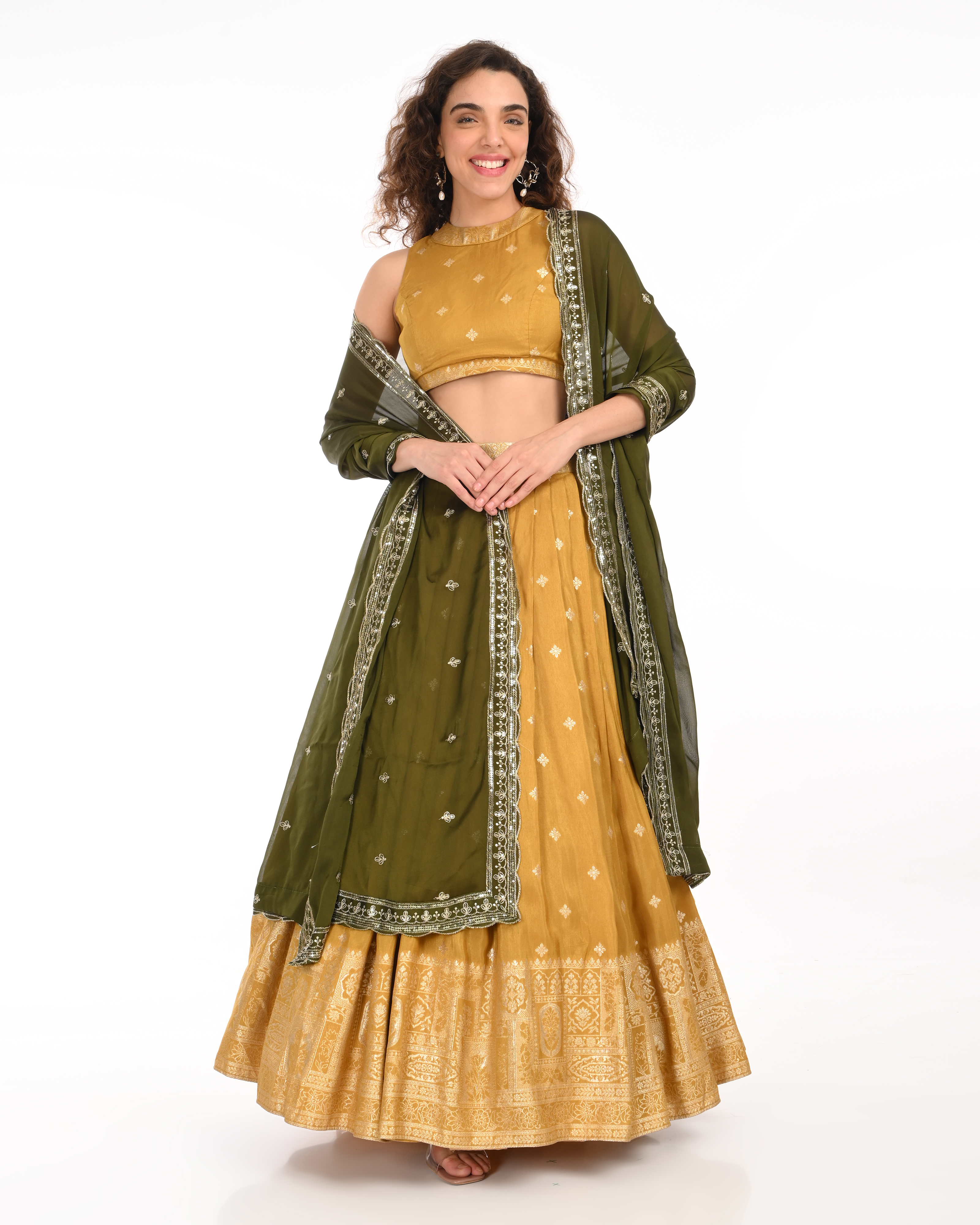 Honey Yellow Banarasi Brocade Lehenga