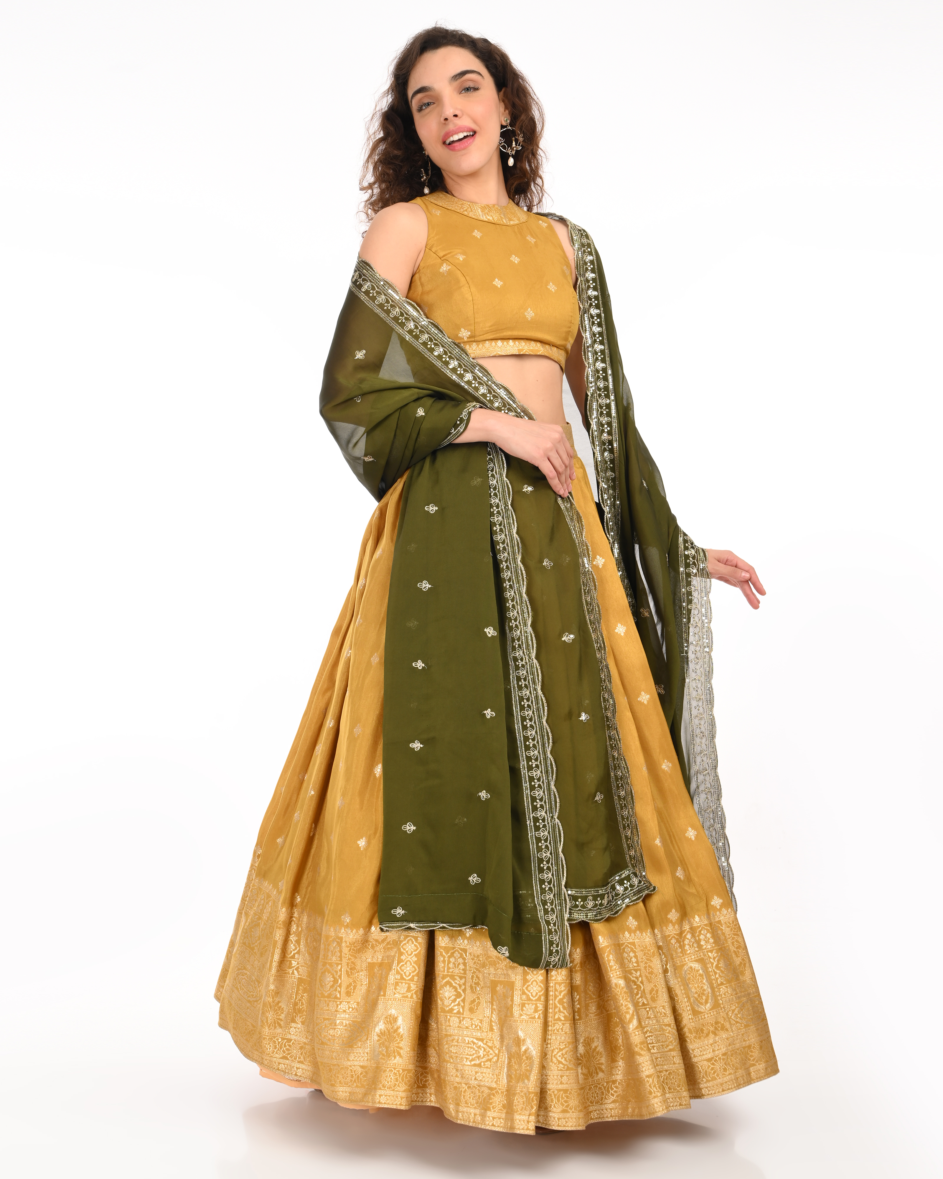 Honey Yellow Banarasi Brocade Lehenga