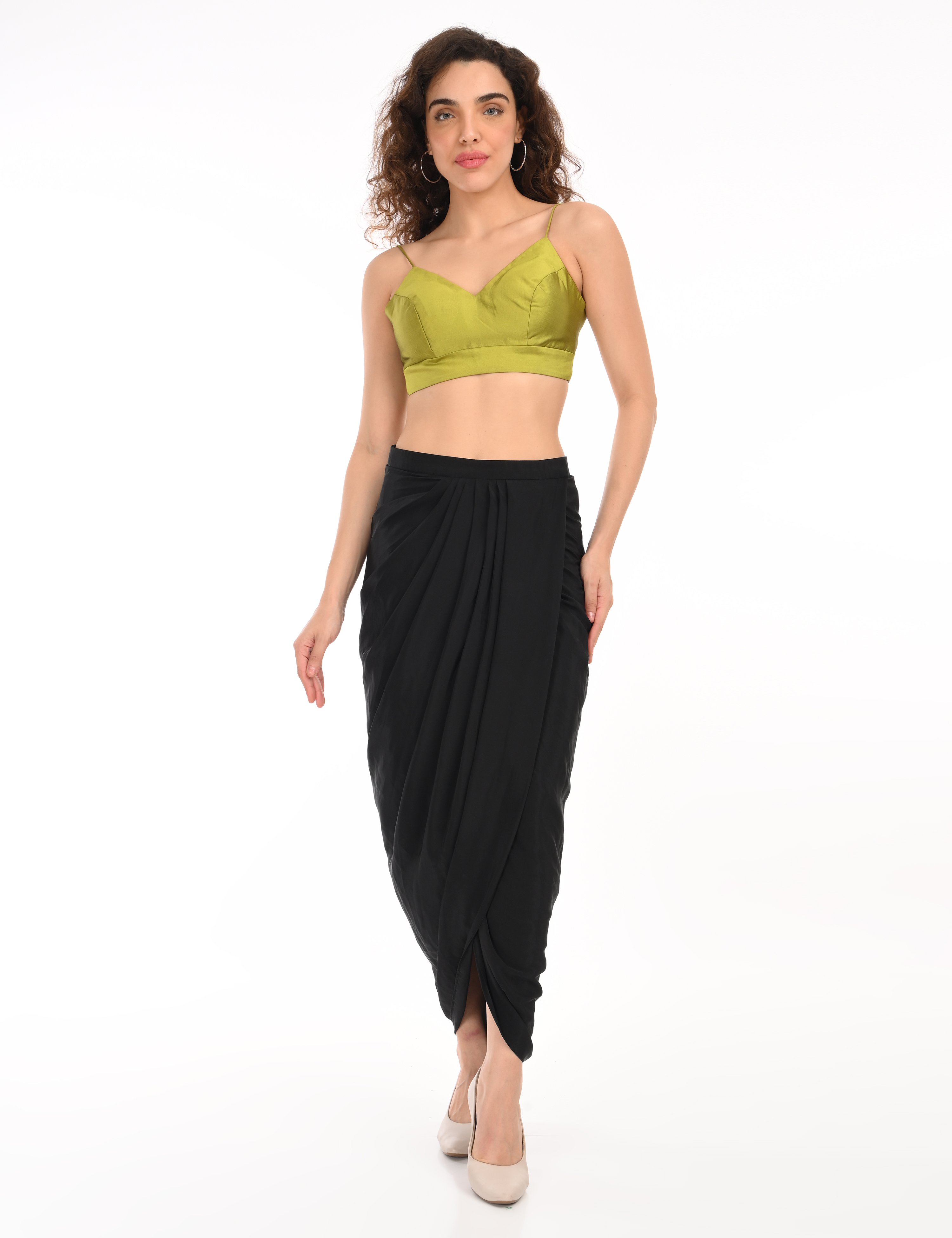 Lime green Top with Draped Skirt