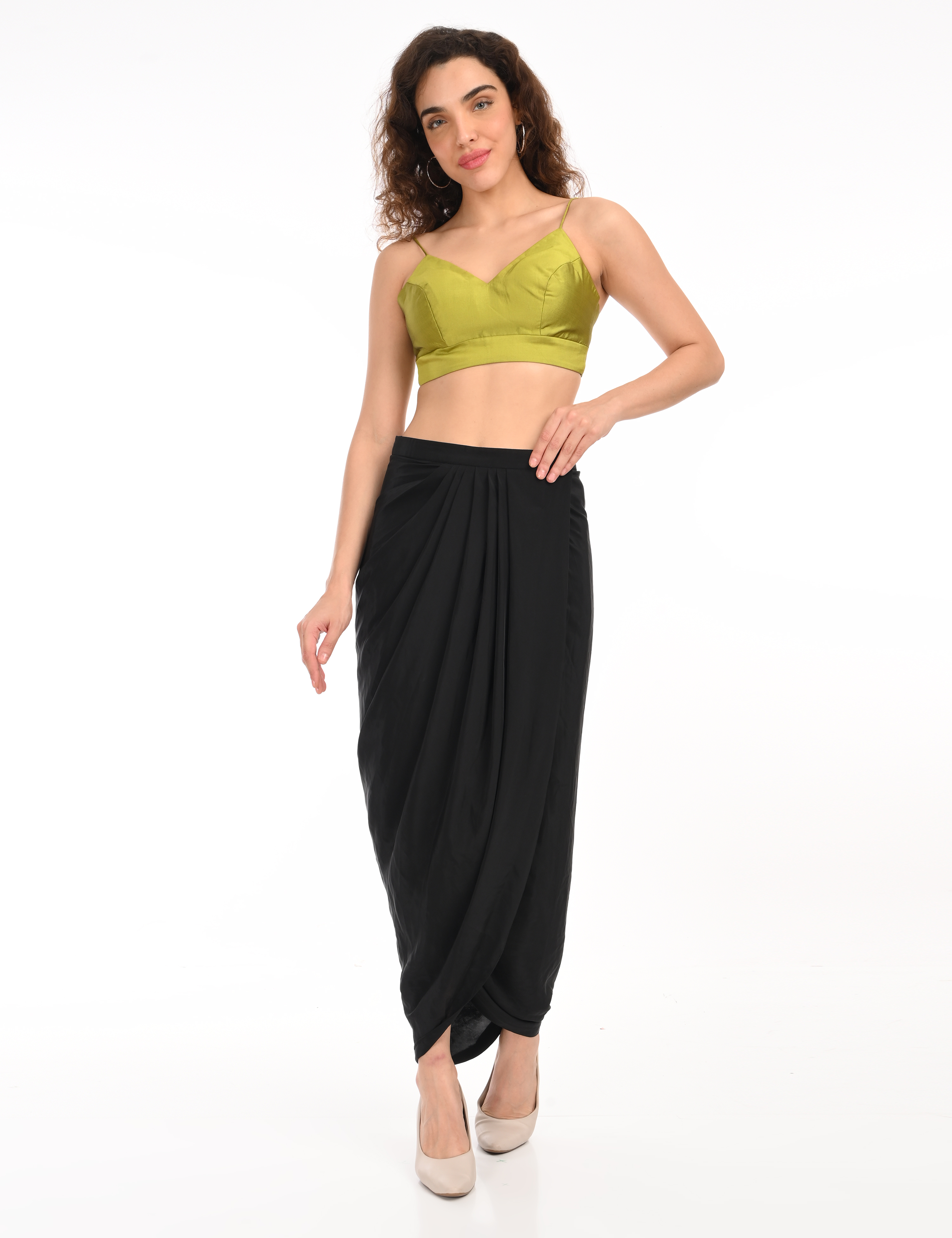 Lime green Top with Draped Skirt