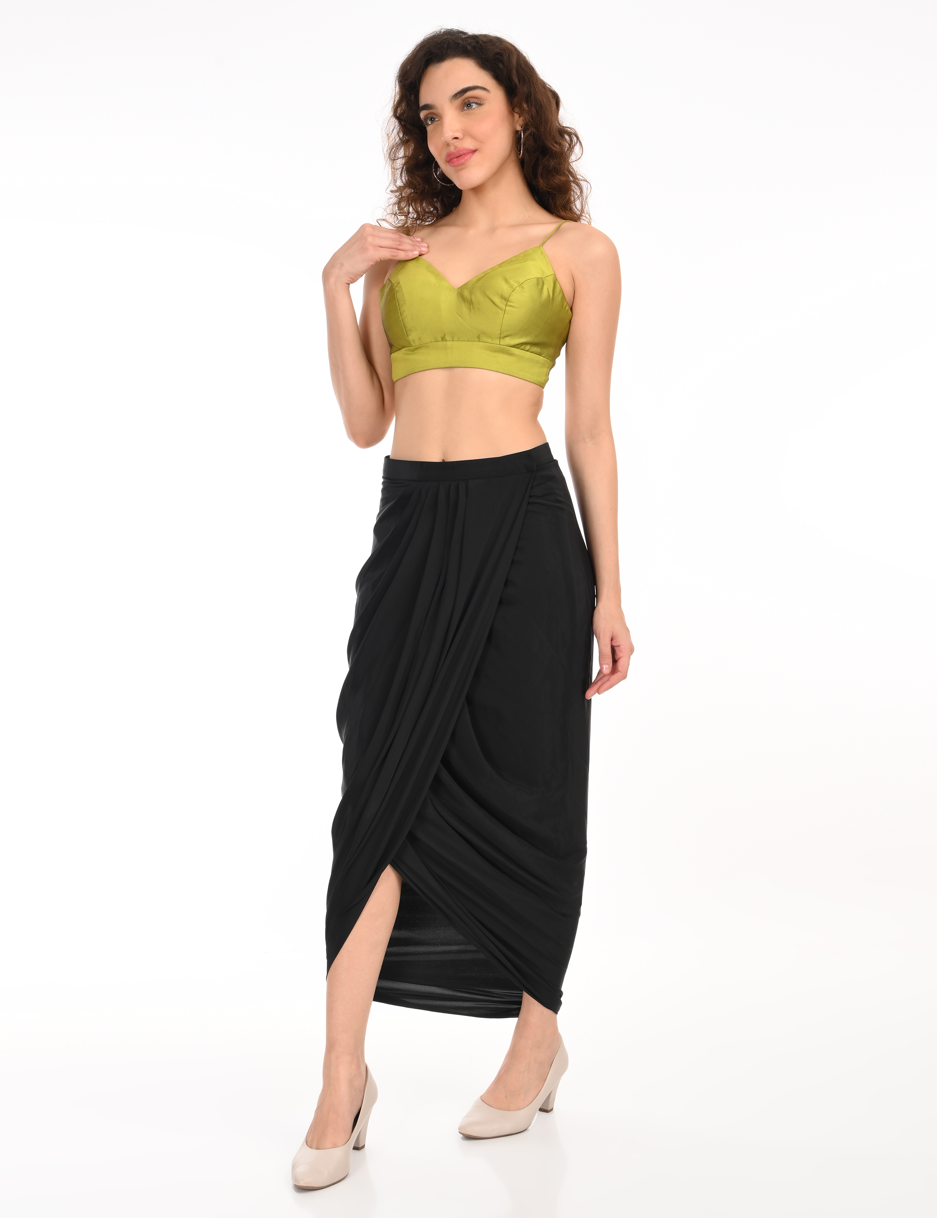 Lime green Top with Draped Skirt