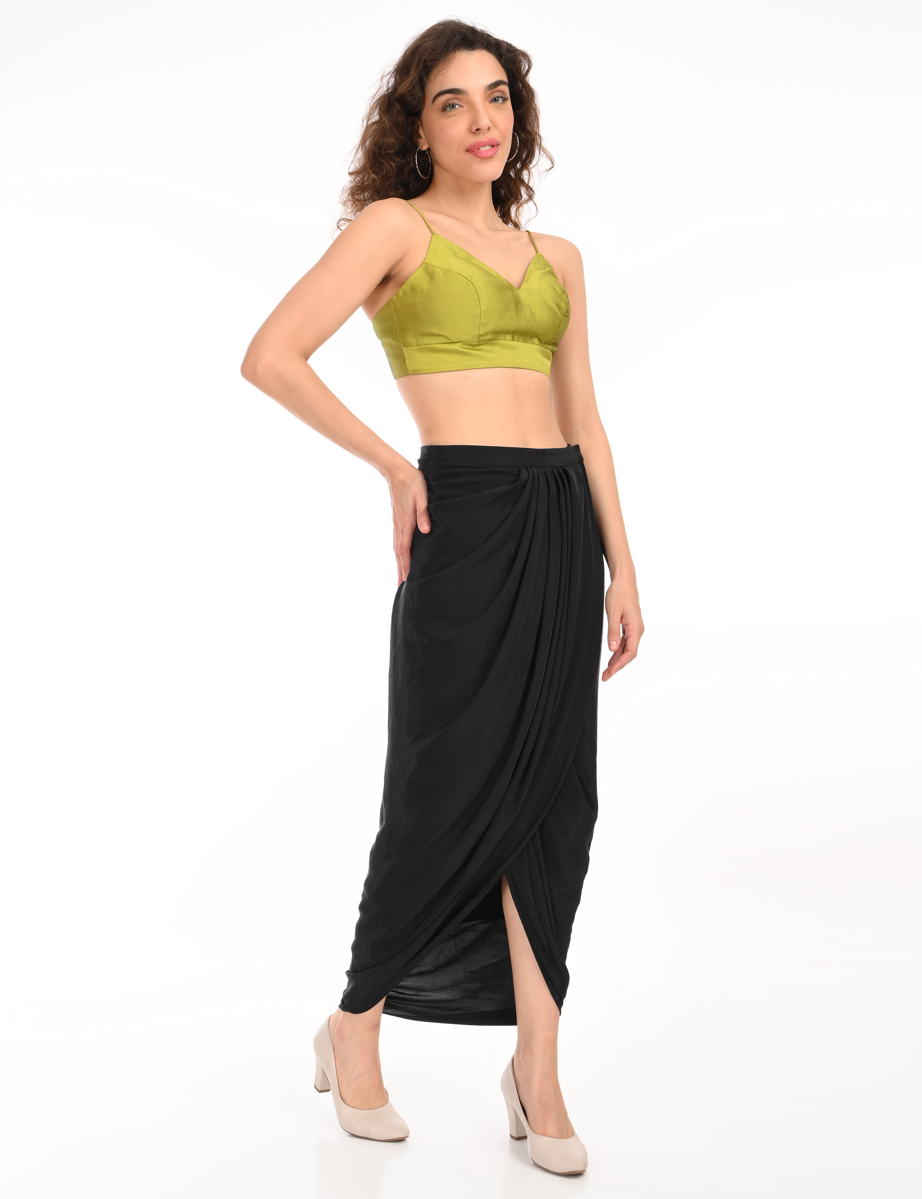 Lime green Top with Draped Skirt