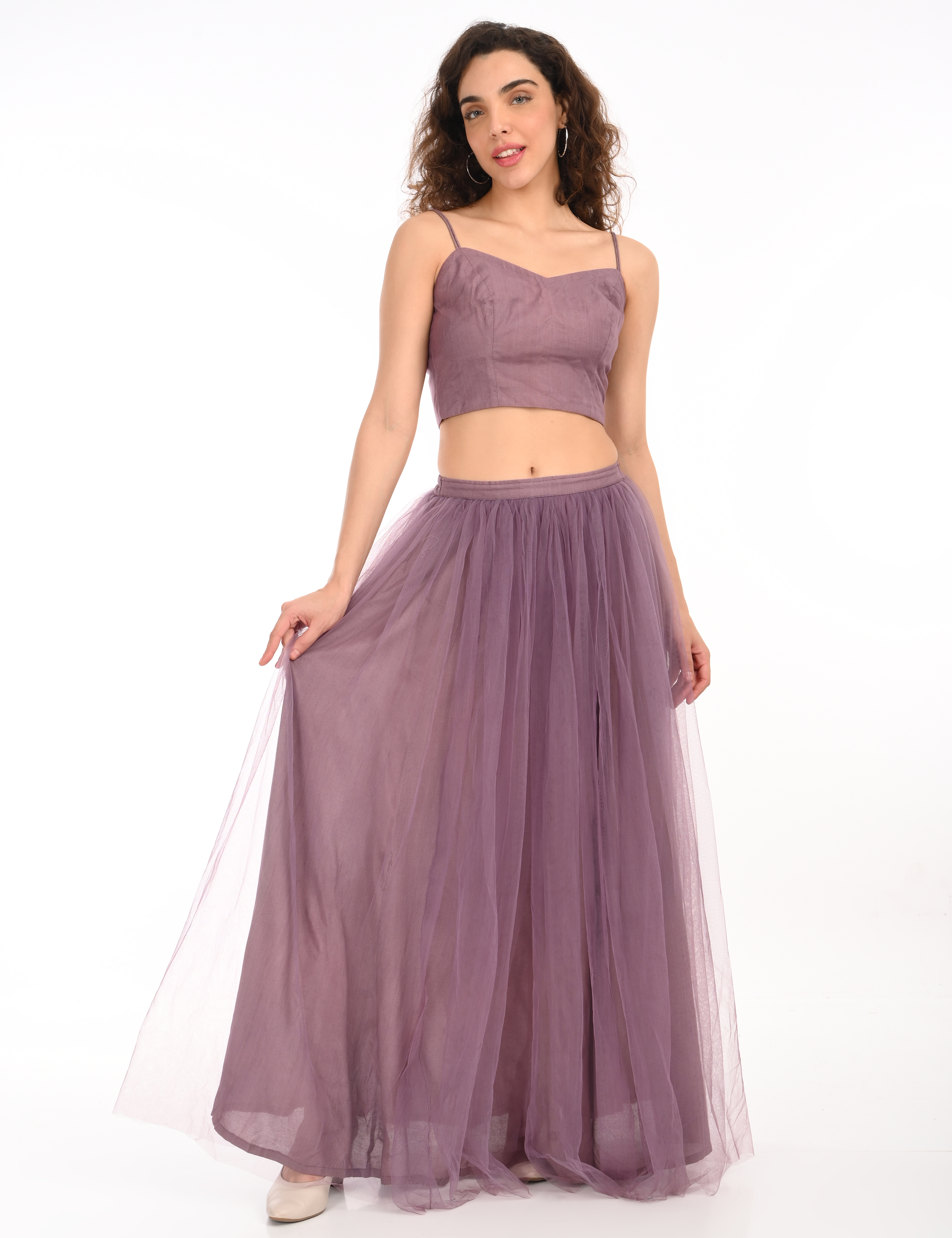 Mauve Crop Top and Gathered Skirt