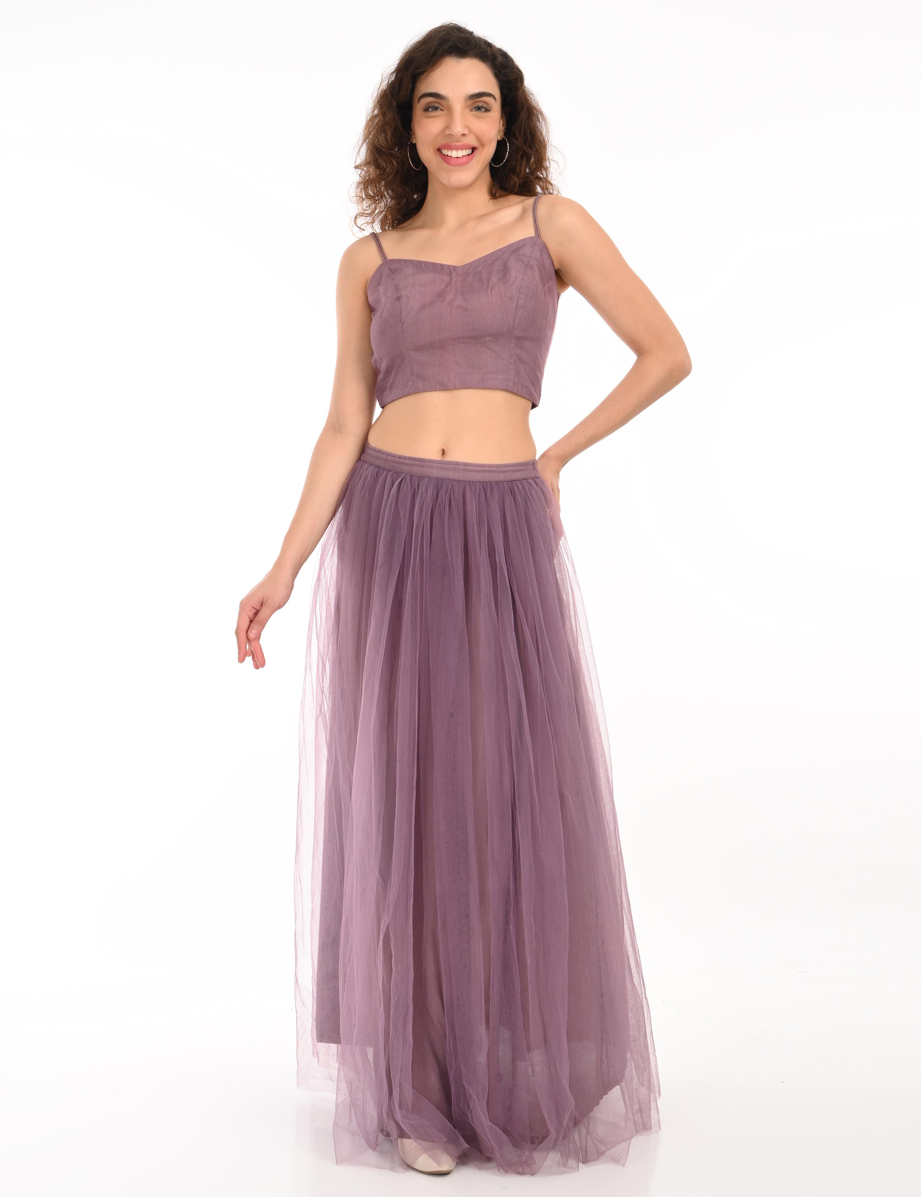 Mauve Crop Top and Gathered Skirt