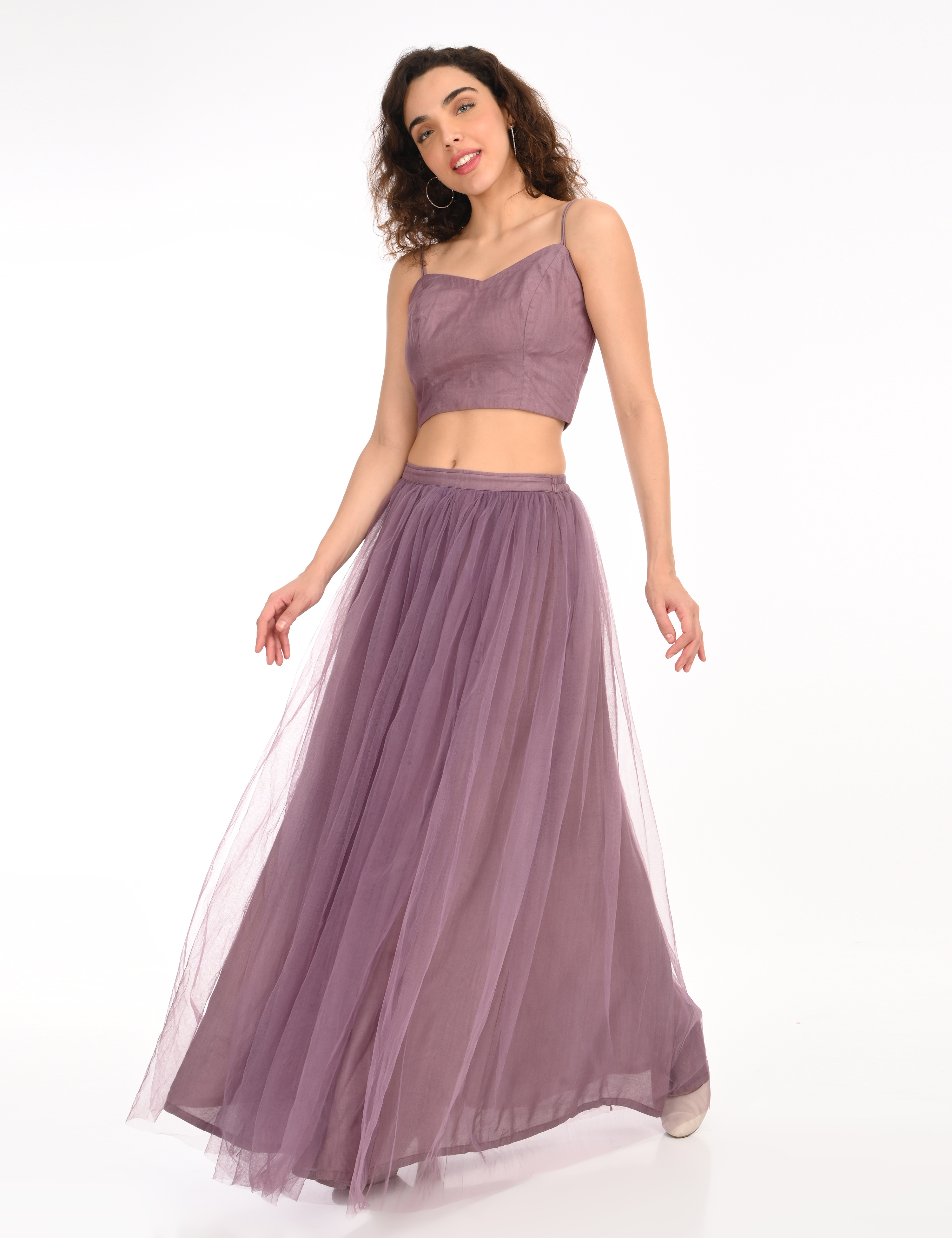Mauve Crop Top and Gathered Skirt