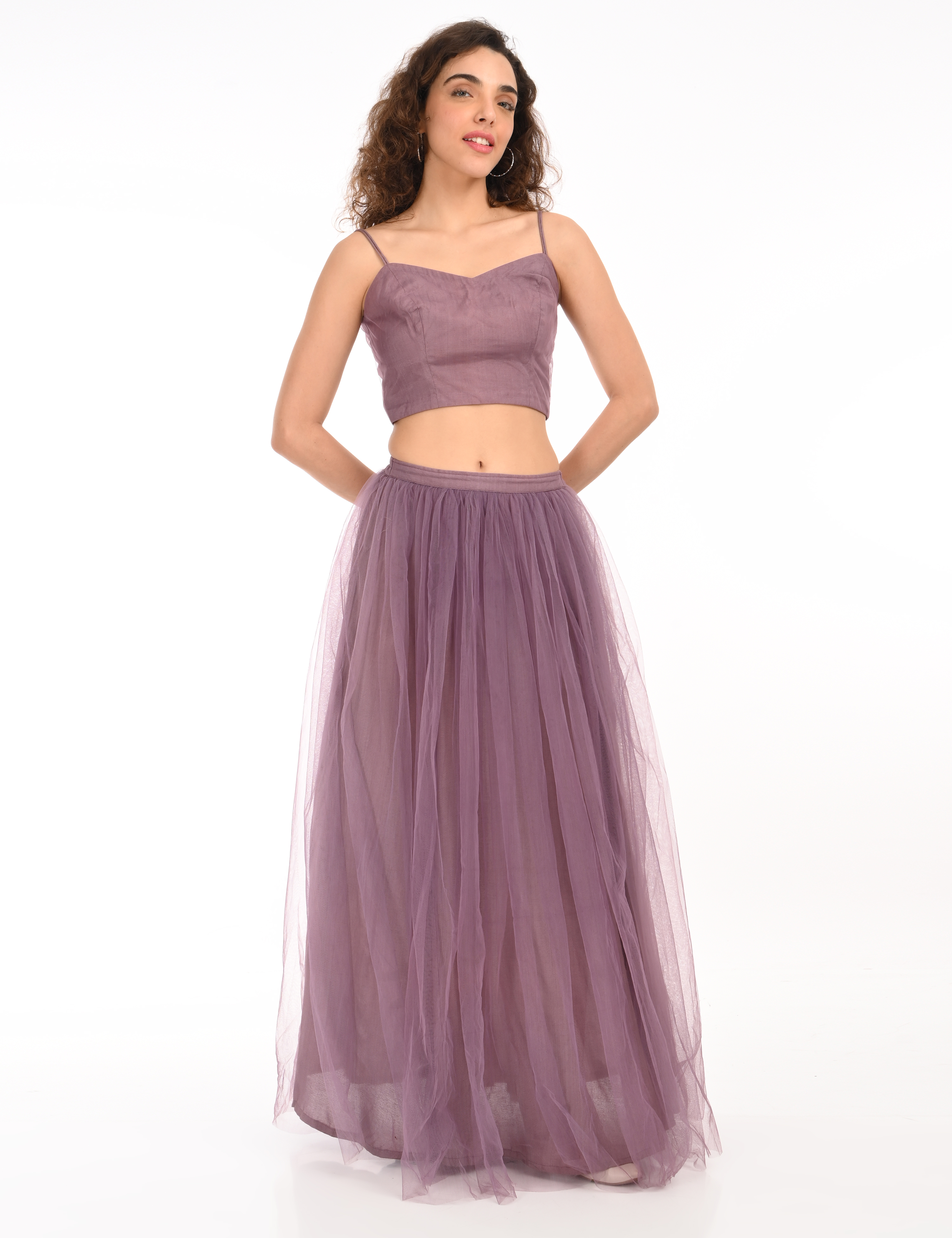 Mauve Crop Top and Gathered Skirt