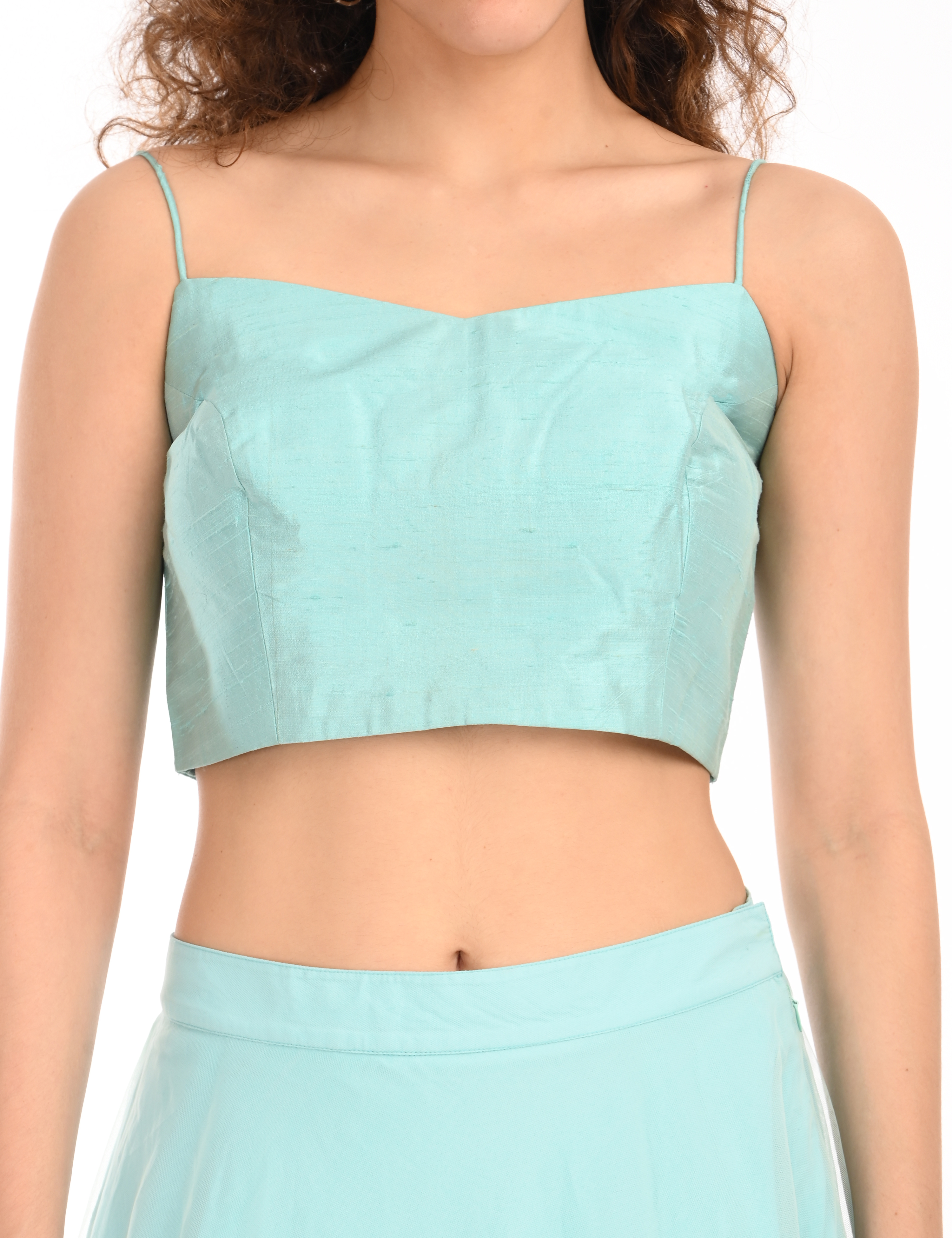 Aqua Blue Crop Top and Flared Skirt