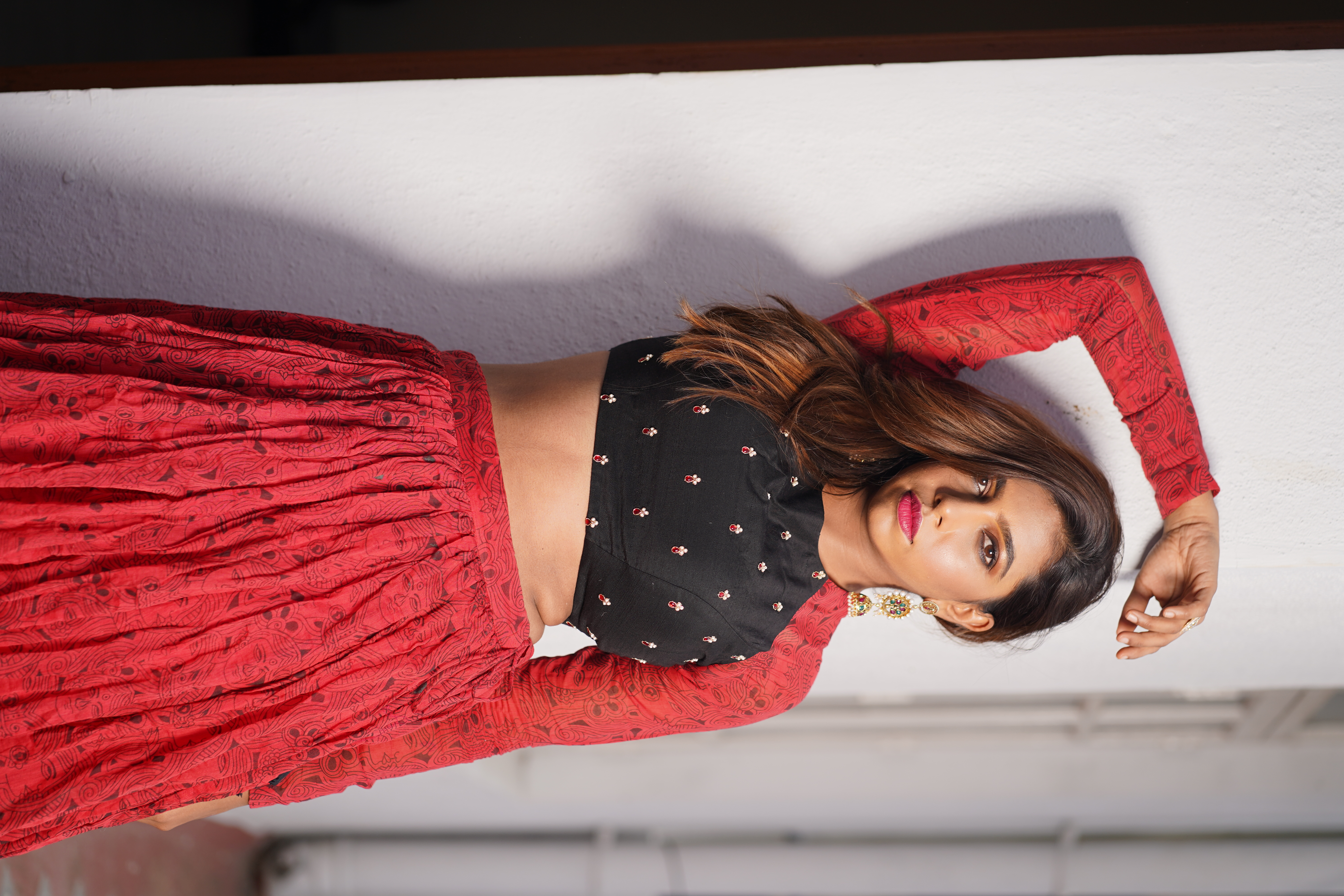 Red Black Lehenga with Hand Embroidered Blouse Set