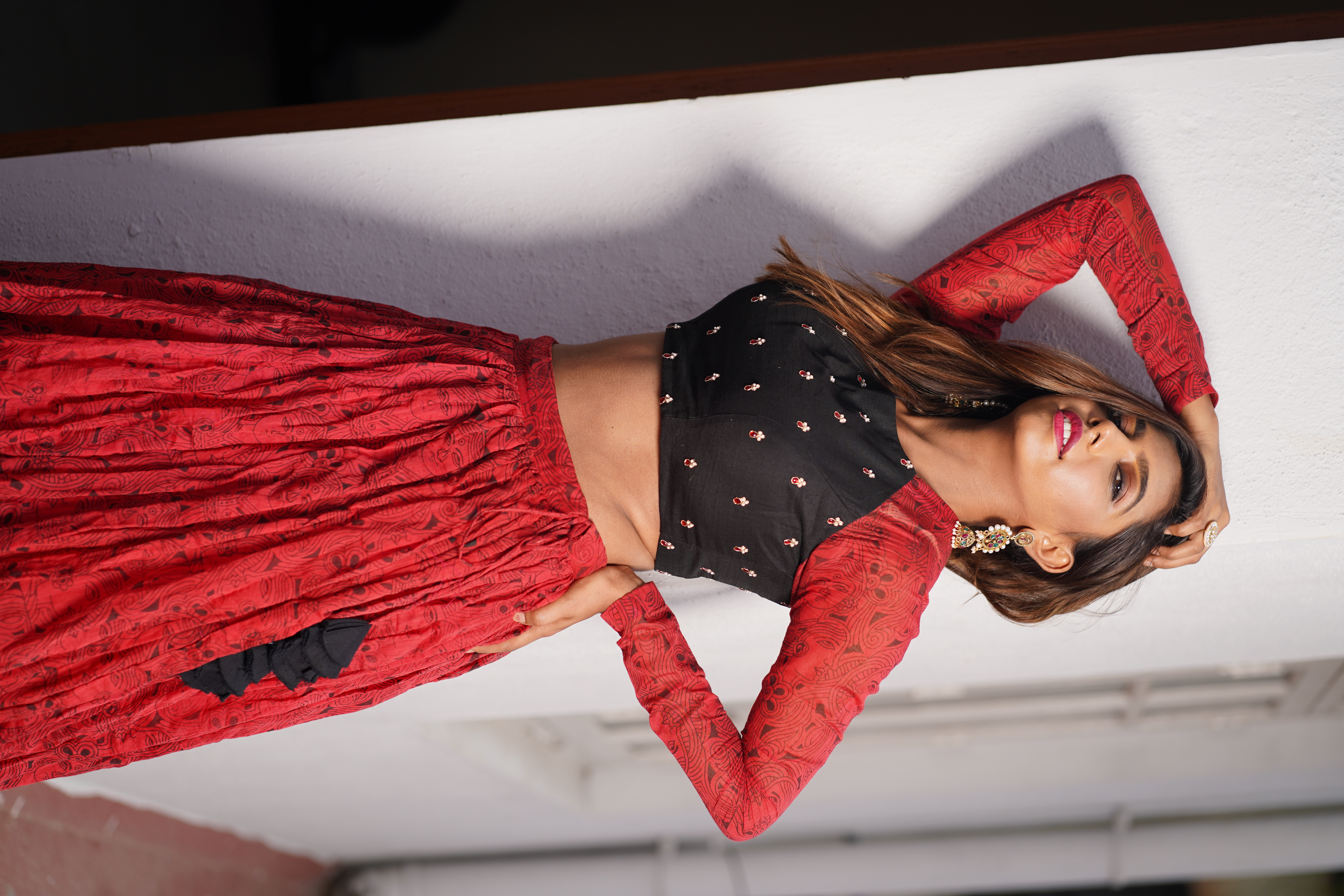Red Black Lehenga with Hand Embroidered Blouse Set