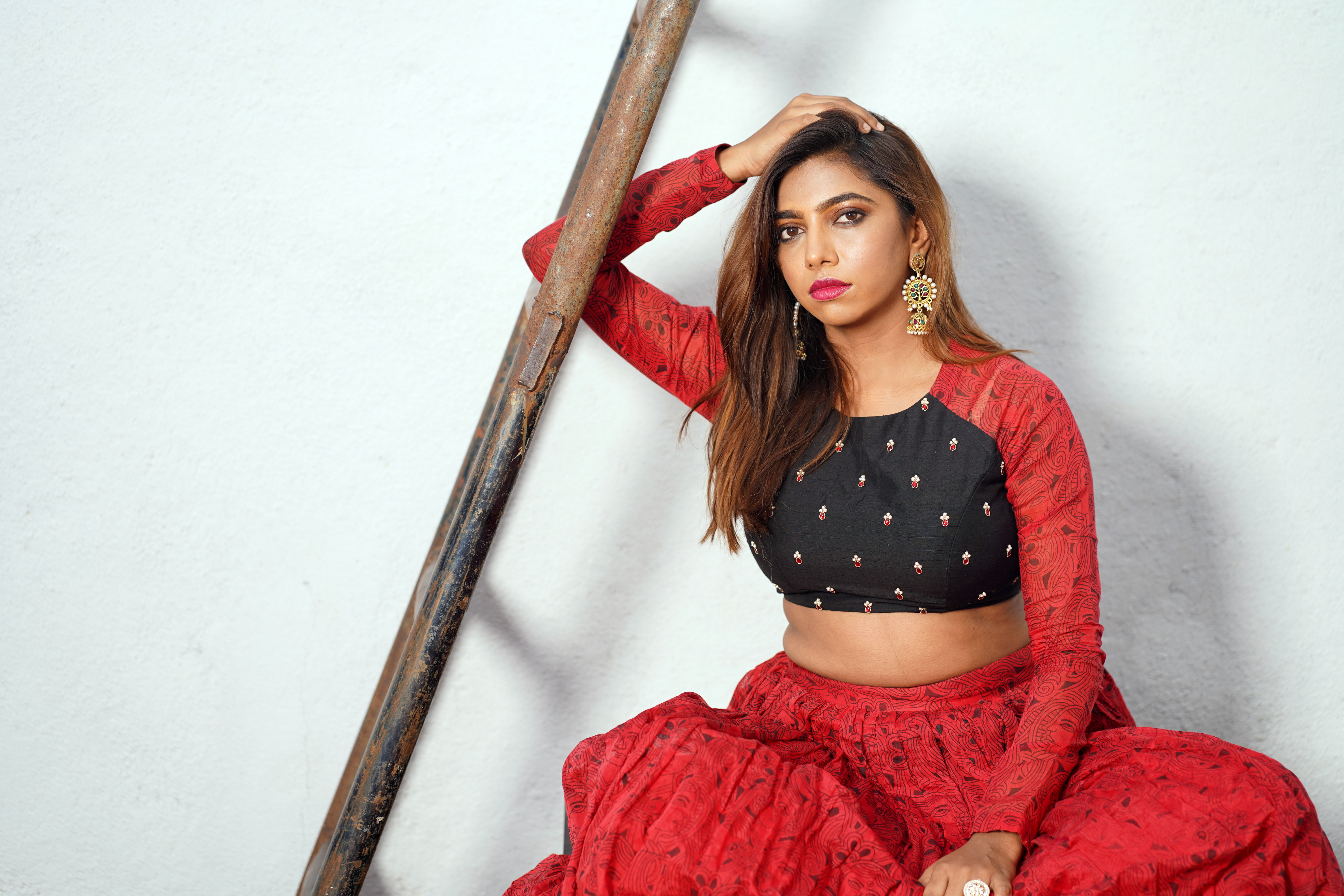 Red Black Lehenga with Hand Embroidered Blouse Set