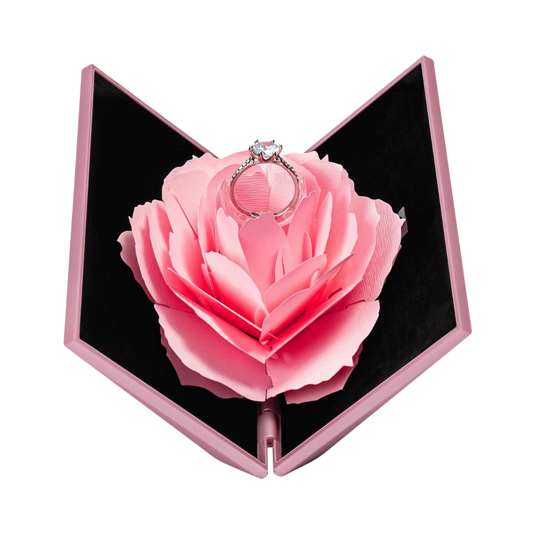 Caja de anillo creativa con rosa rosa emergente almacenamiento de joyería
