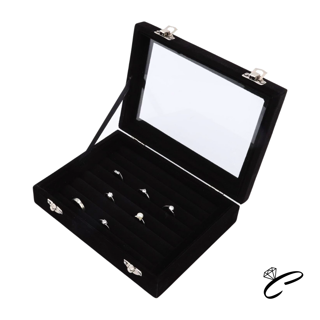 Caja joyero de terciopelo de 7 ranuras con Tapa