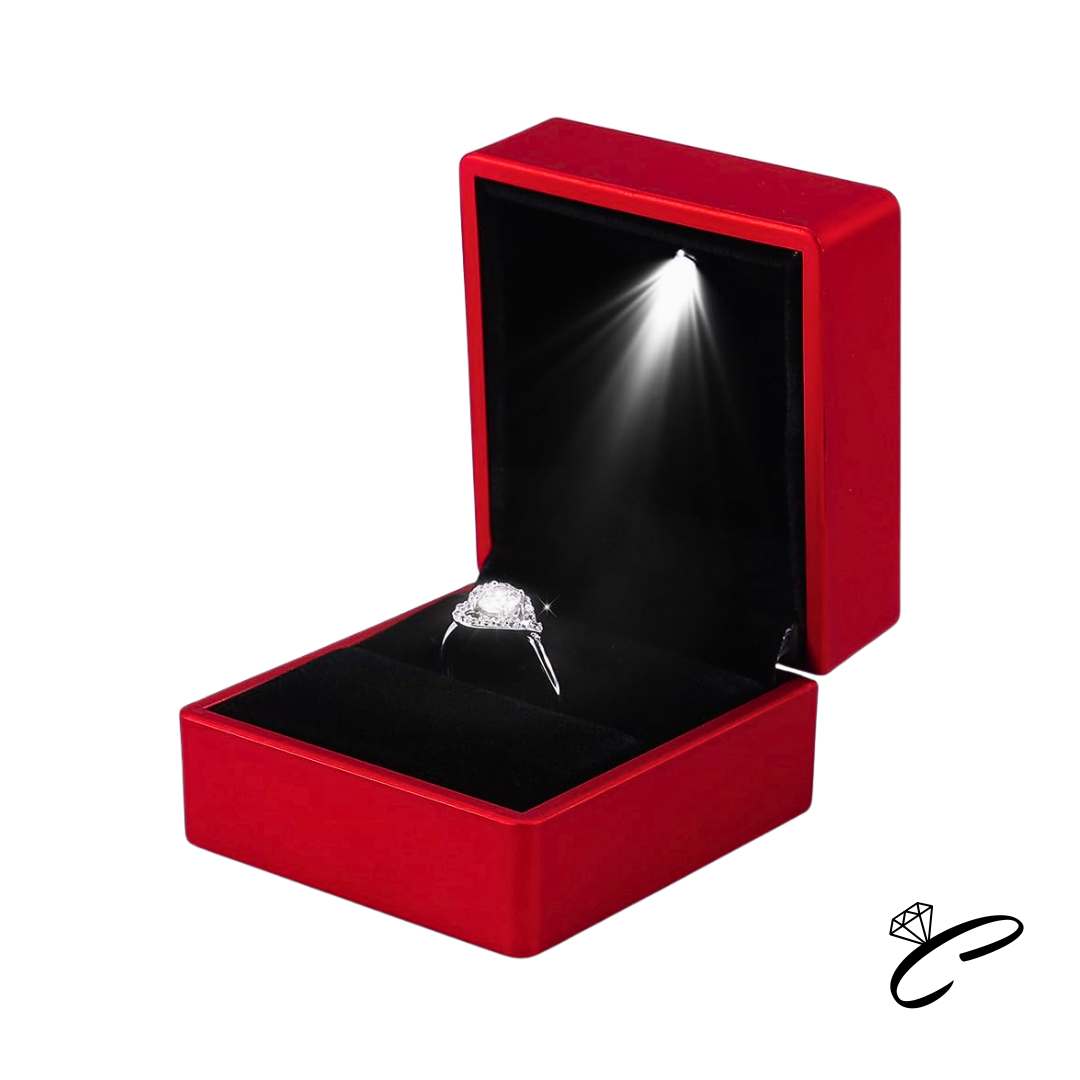 Caja de anillo rojo de luz LED