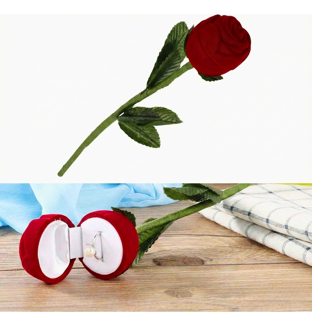 Caja de anillo en forma de rosa roja