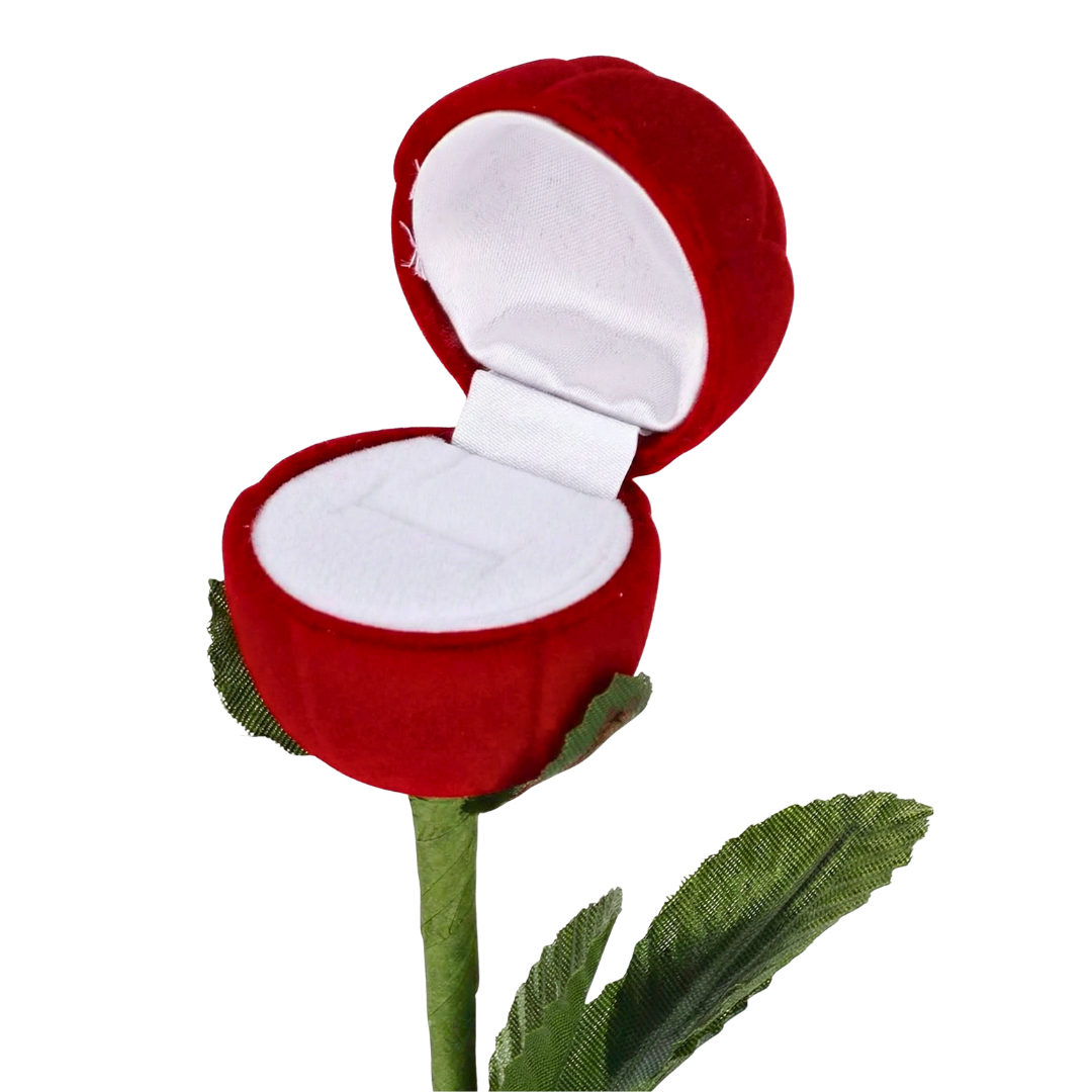 Caja de anillo en forma de rosa roja