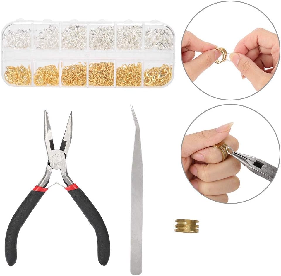 Kit de fabricación de joyas con anillos, broches y alicates de reparación