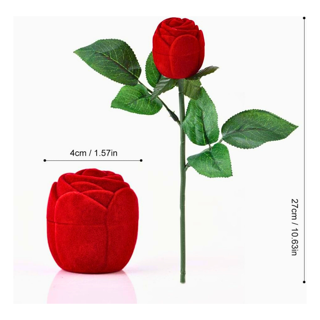 Caja de anillo en forma de rosa roja