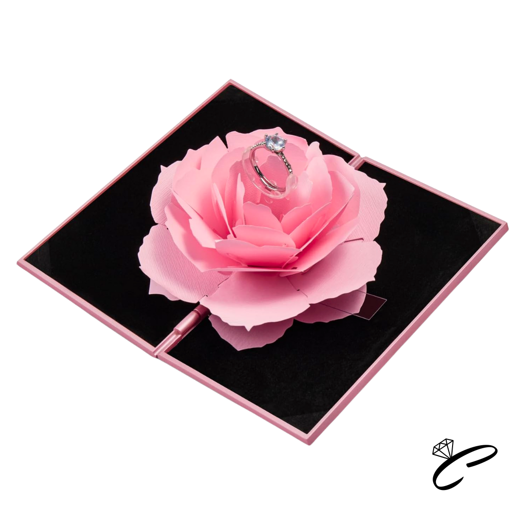 Caja de anillo creativa con rosa rosa emergente almacenamiento de joyería