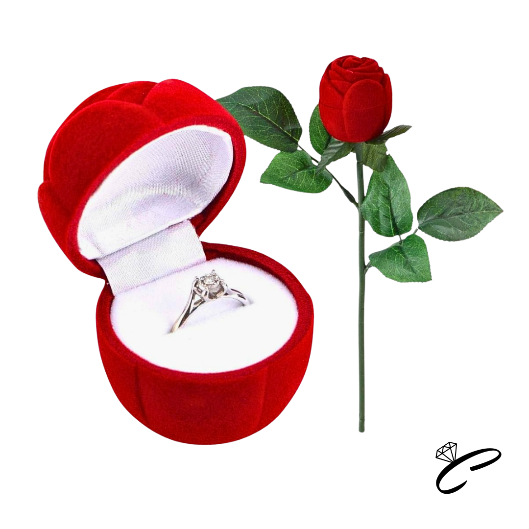 Caja de anillo en forma de rosa roja