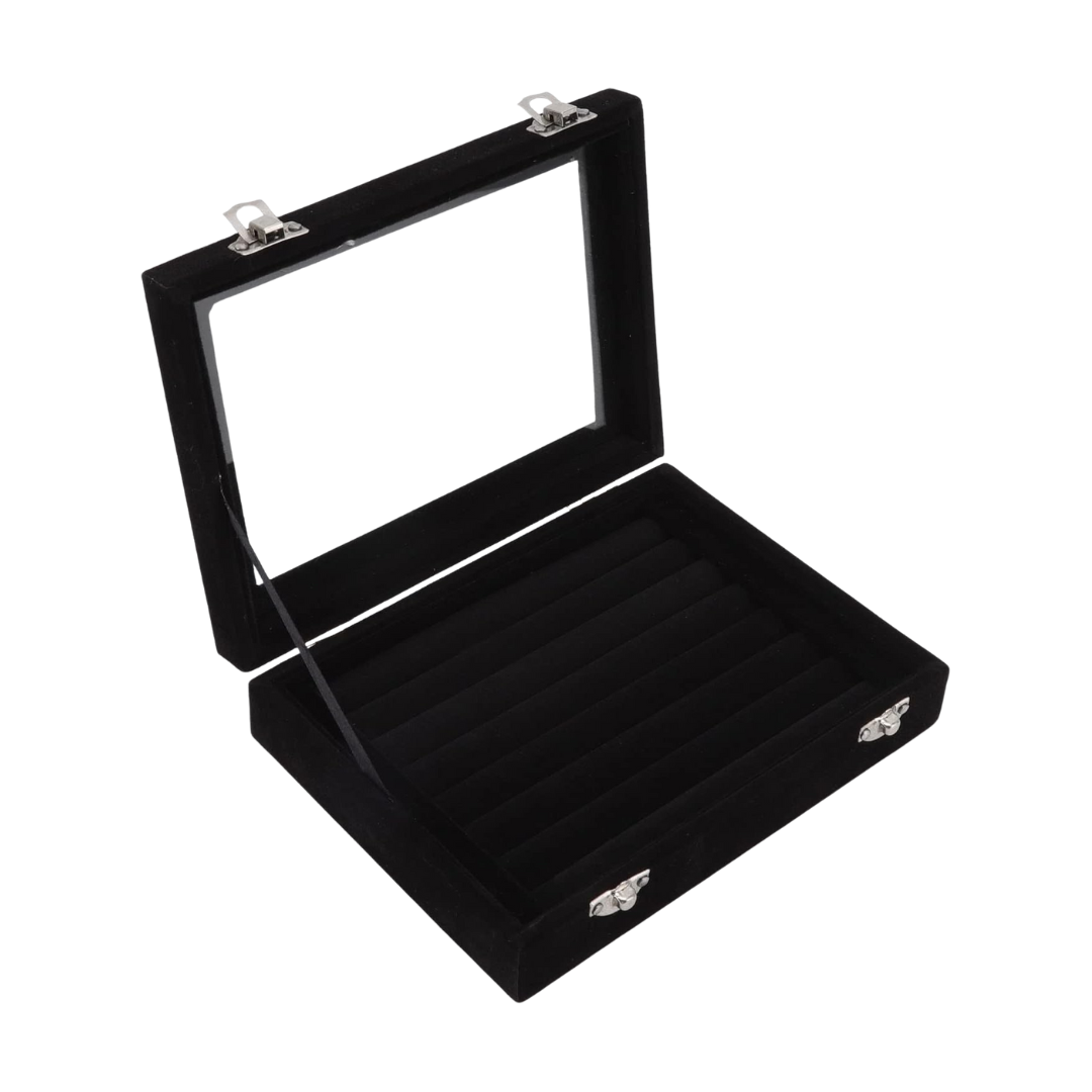 Caja joyero de terciopelo de 7 ranuras con Tapa