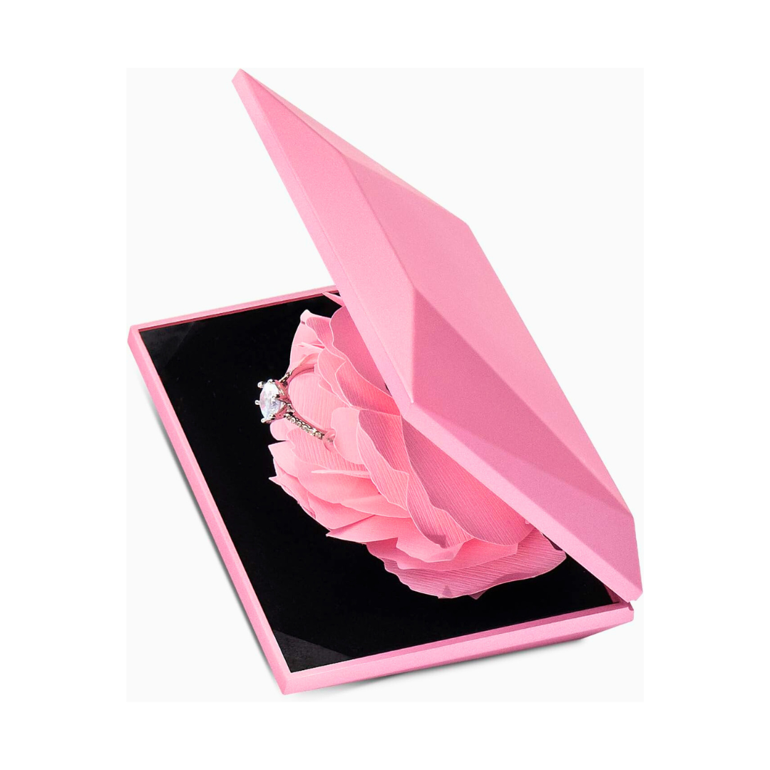 Caja de anillo creativa con rosa rosa emergente almacenamiento de joyería