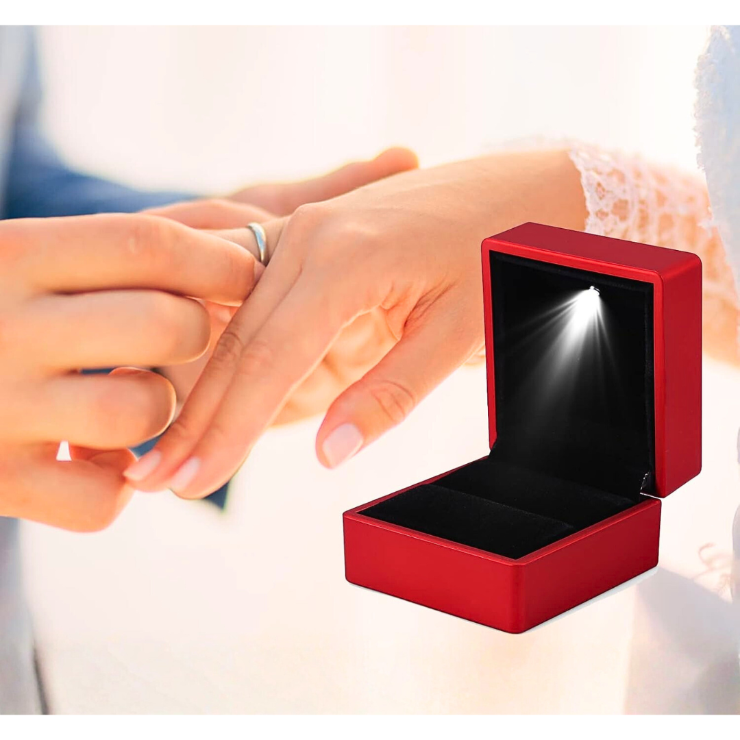 Caja de anillo rojo de luz LED