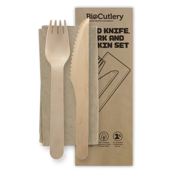 Wooden Cutlery (Knife, Fork & Napkin) Set