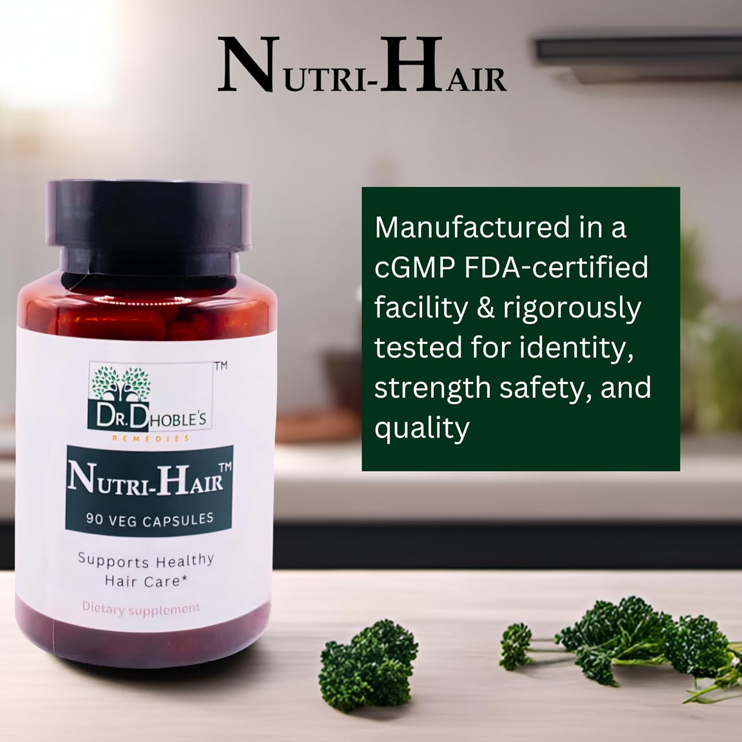 Nutri-Hair MD Formulated, Supports Healthy Hair Care, Natural Ayurvedic Herbal Blend - Bhringraj, Amlaki (Amla), Brahmi, Neem, 900mg per Serving, Vegan, Gluten-Free, 90 Vegetarian Capsules