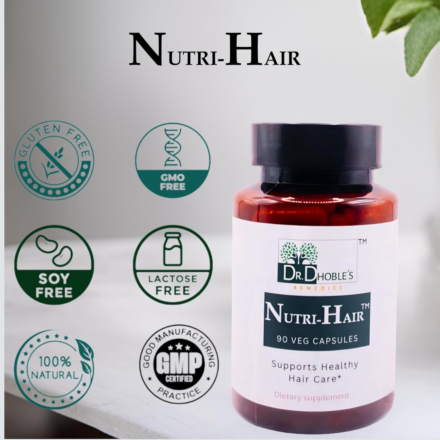 Nutri-Hair MD Formulated, Supports Healthy Hair Care, Natural Ayurvedic Herbal Blend - Bhringraj, Amlaki (Amla), Brahmi, Neem, 900mg per Serving, Vegan, Gluten-Free, 90 Vegetarian Capsules