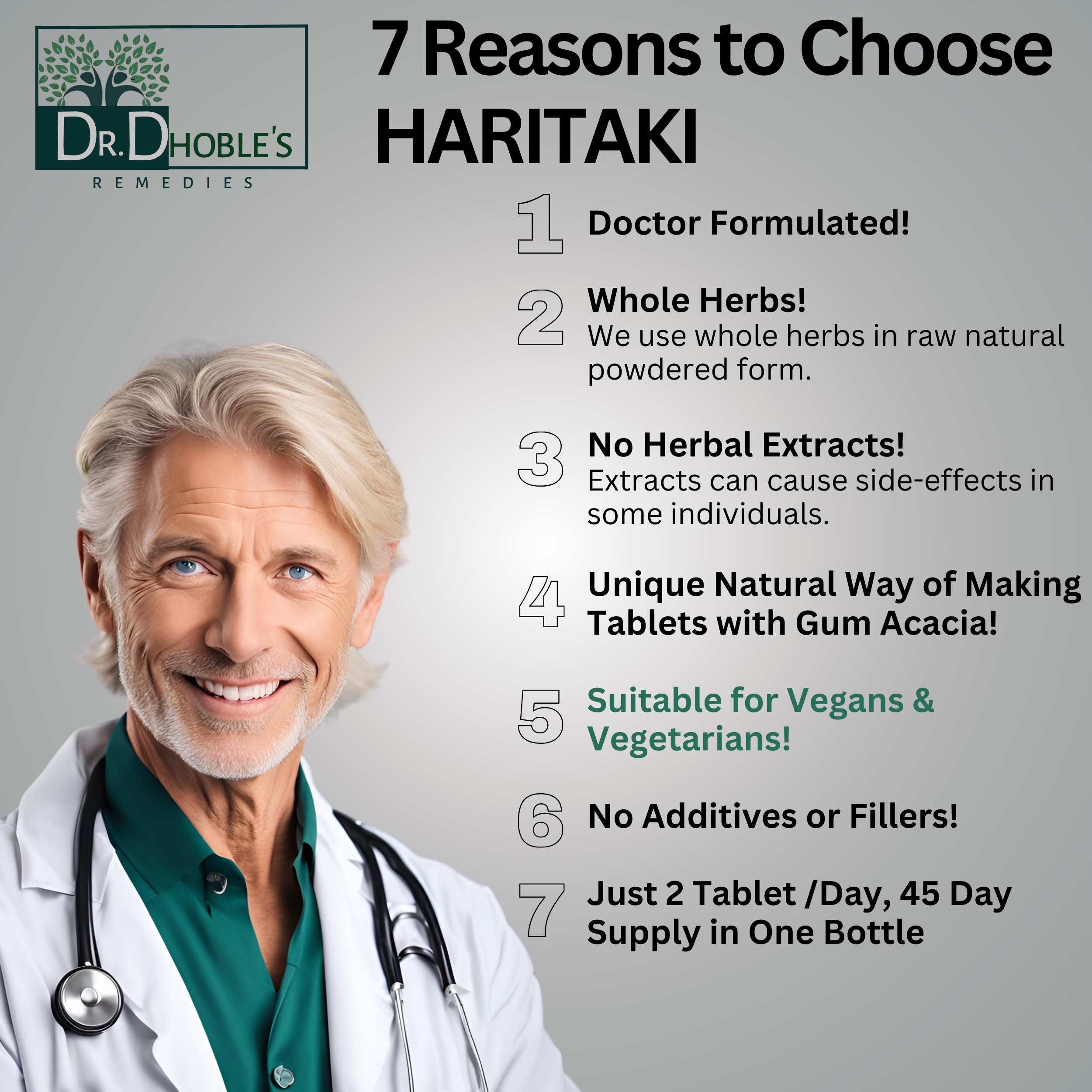 Dr. Dhoble's Remedies USDA Organic Haritaki Tablets Made Uniquely with Nature's Glue - Whole Dry Haritaki Fruit Powder + No Extract, Sourced from The Himalaya in India, 1500mg/serving, 90 Vegan Pills