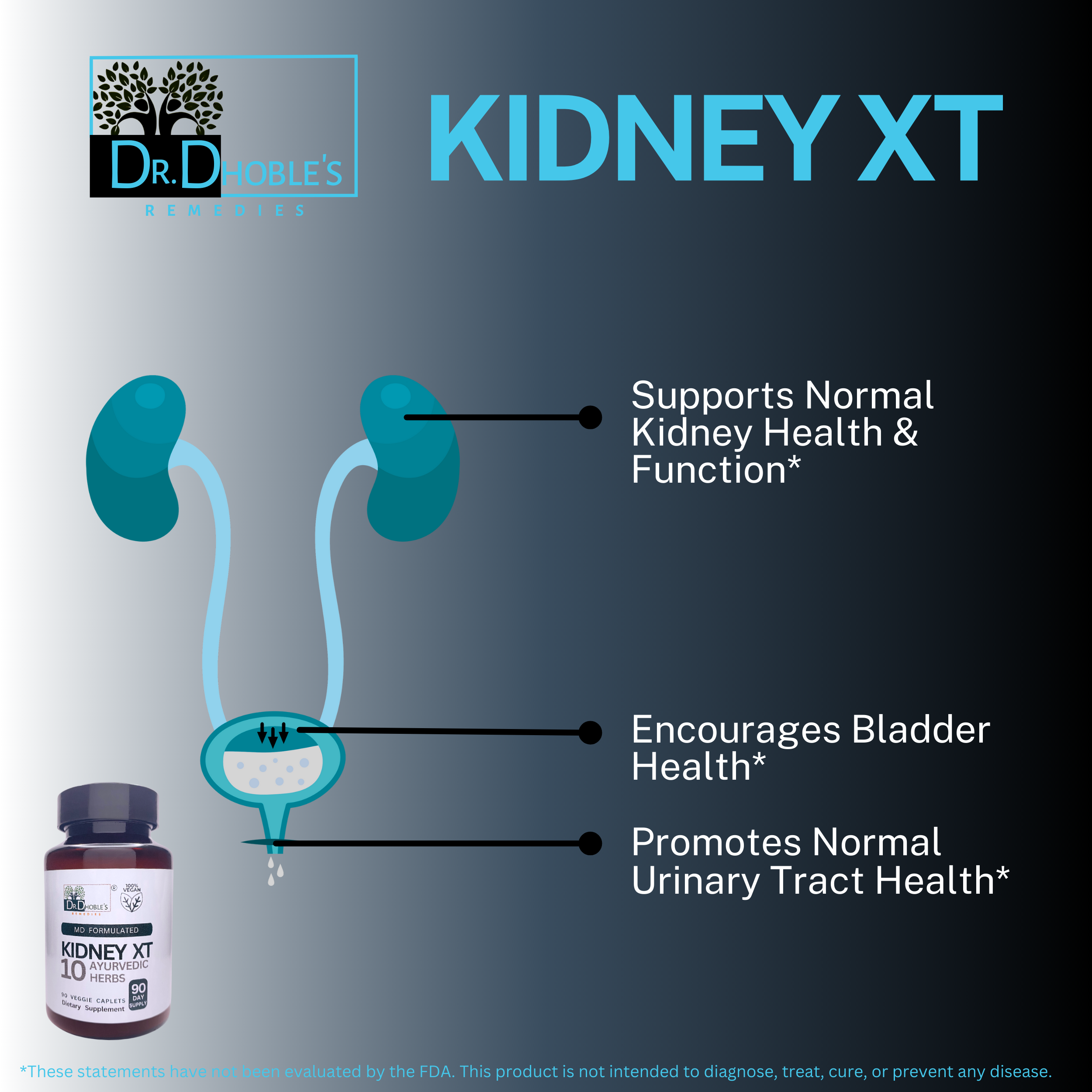 Dr. Dhoble's Remedies Kidney XT - MD Made Kidney Cleanse, Detox & Repair Supplement, 10 in 1 Ayurvedic Herbs, Renal & Bladder Health Support, Detoxify, Flush Impurities, Natural, Herbal 90 Vegan Pills