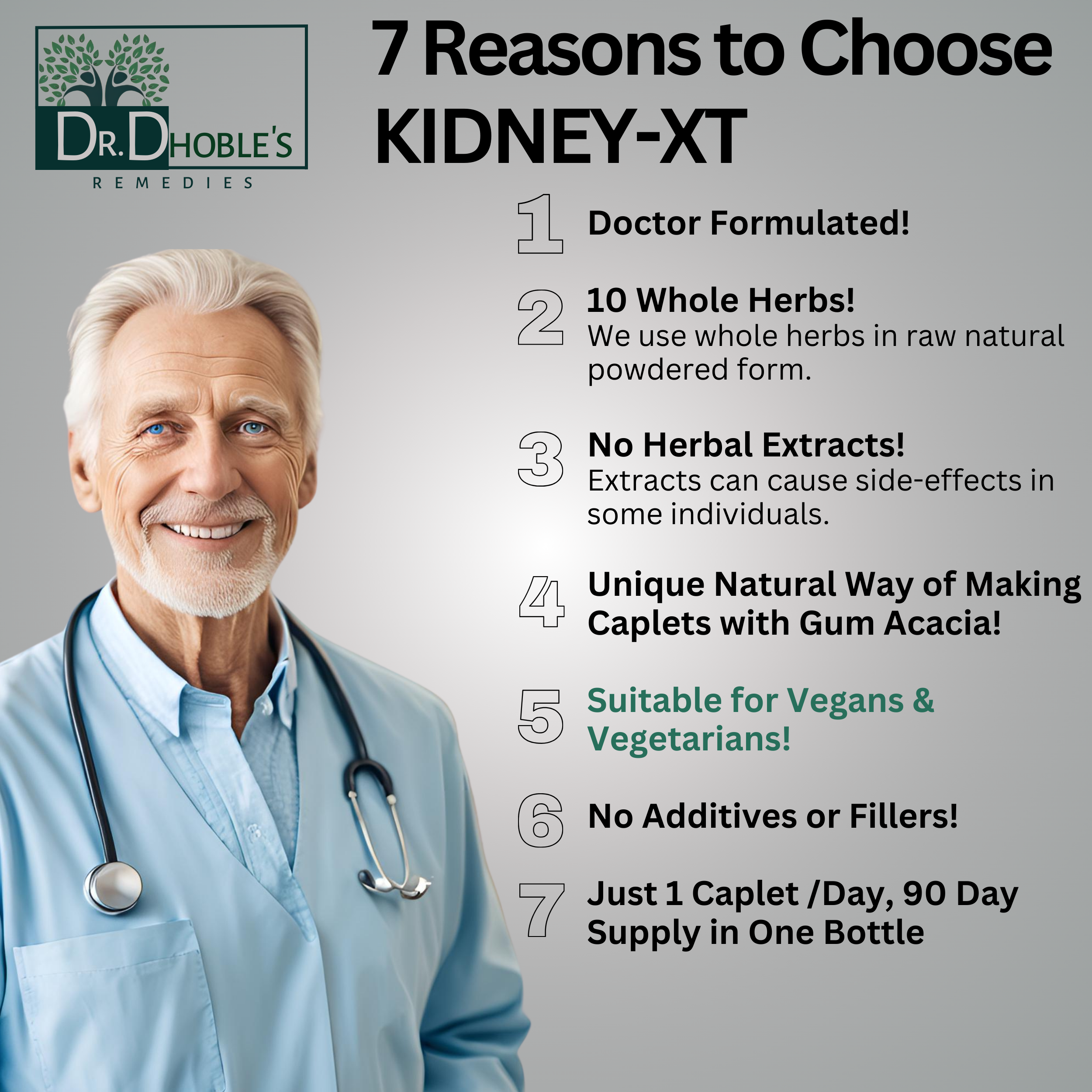 Dr. Dhoble's Remedies Kidney XT - MD Made Kidney Cleanse, Detox & Repair Supplement, 10 in 1 Ayurvedic Herbs, Renal & Bladder Health Support, Detoxify, Flush Impurities, Natural, Herbal 90 Vegan Pills